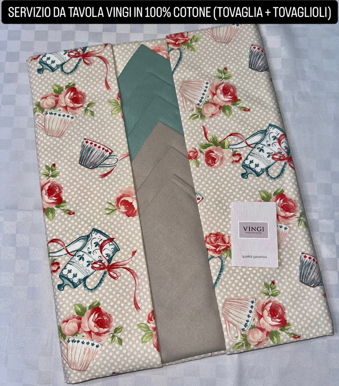 SERVIZIO DA TAVOLA VINGI TOVAGLIA E TOVAGLIOLI IN 100% COTONE