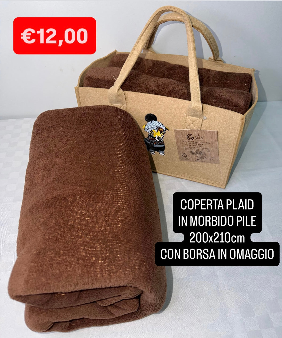 COPERTA PLAID IN MORBIDO PILE misura 200x210cm (COMPRESA DI BORSA IN OMAGGIO)