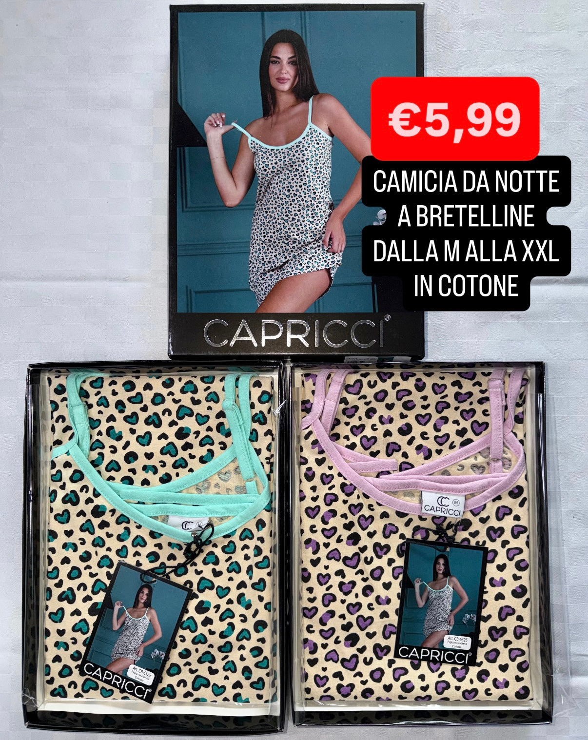 CAMICIA DA NOTTE A BRETELLINE  in 100% cotone