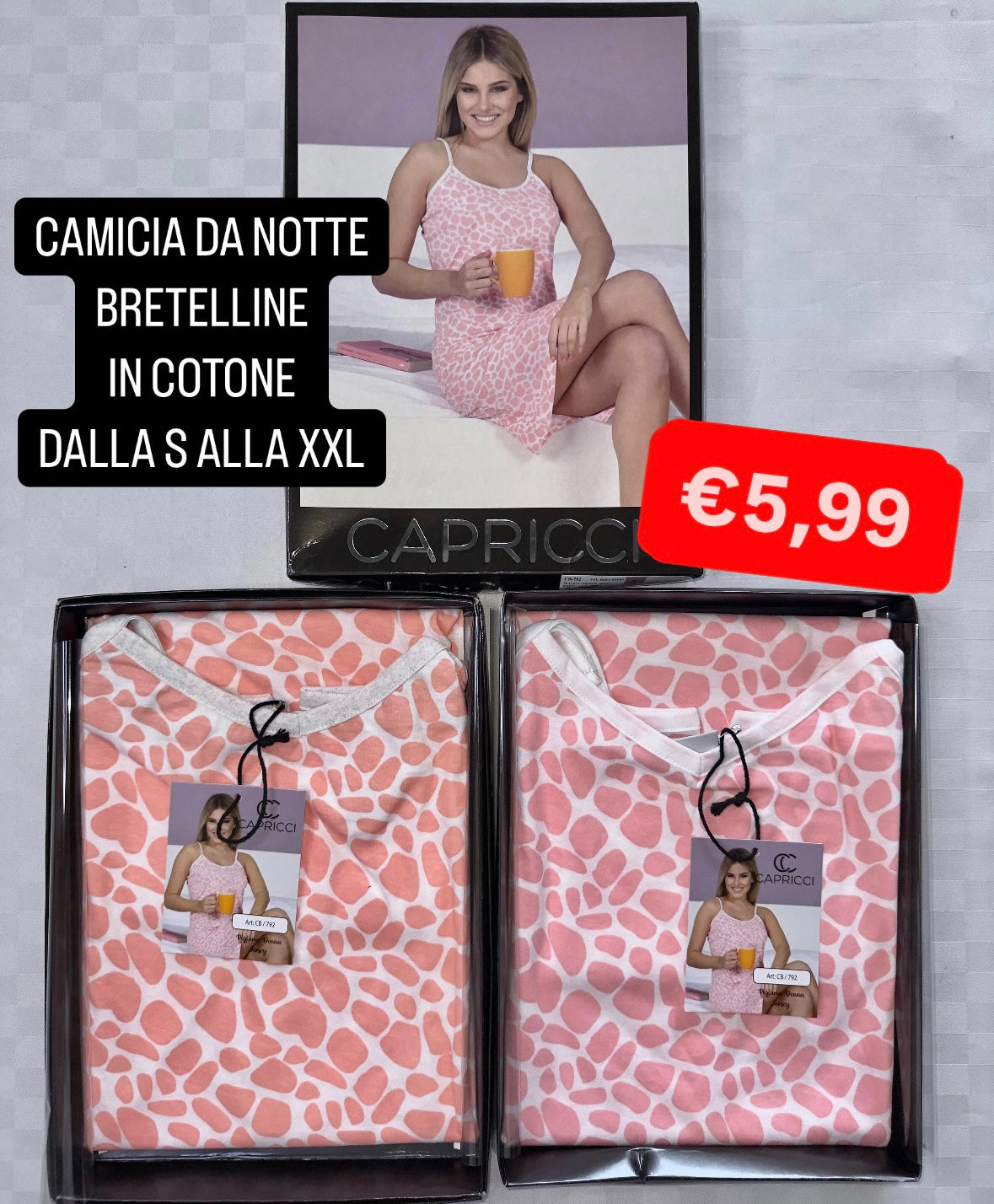CAMICIA DA NOTTE BRETELLINE IN COTONE