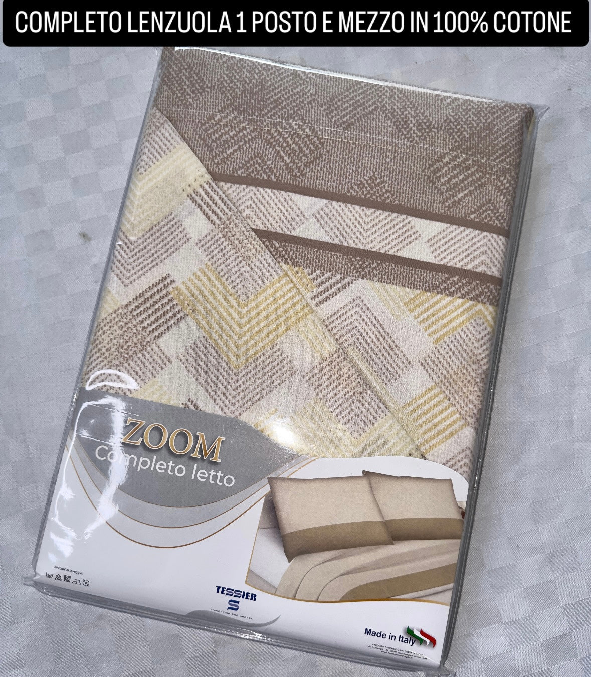 COMPLETO LENZUOLA 1 POSTO E MEZZO IN 100% COTONE Lenzuolo sopra, Lenzuolo sotto con angoli e Federe