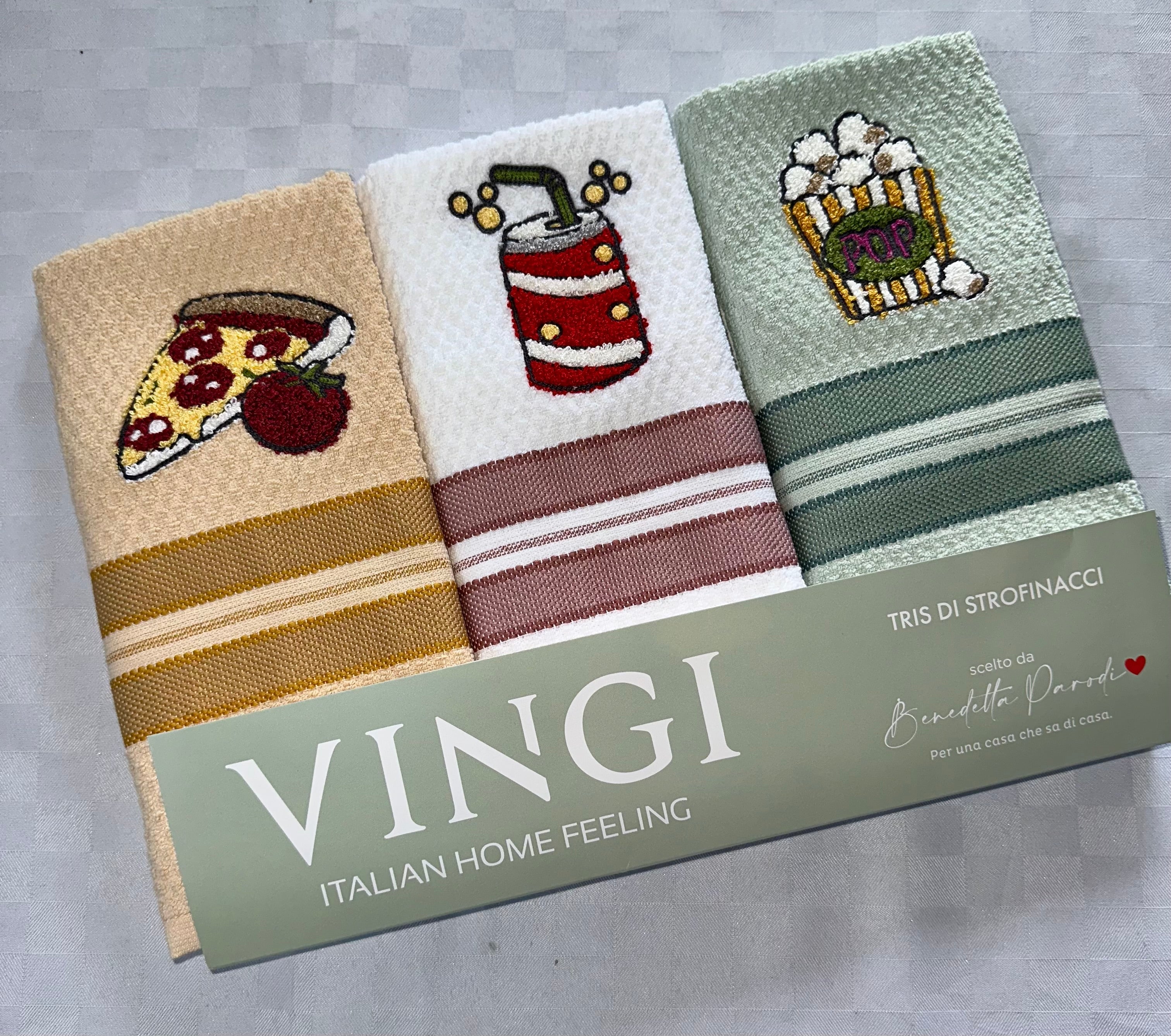 SET 3 PEZZI STROFINACCI CUCINA IN SPUGNA VINGI CON RICAMO