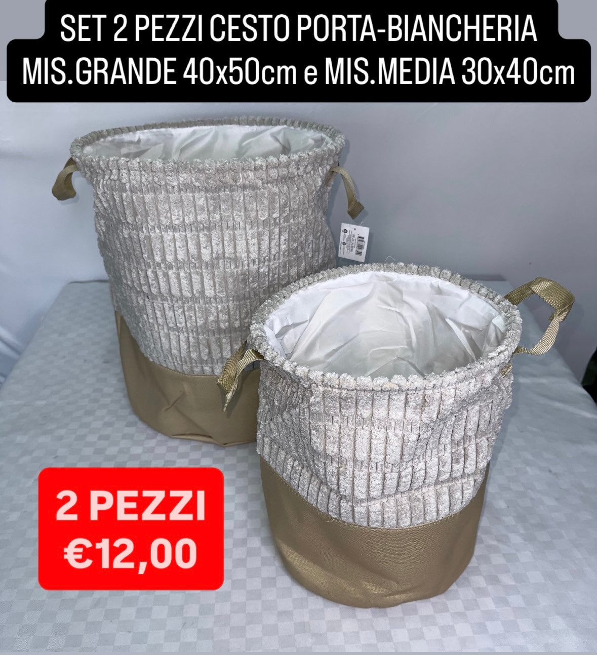 SET 2 PEZZI CESTO PORTA-BIANCHERIA MIS.GRANDE 40x50cm e MIS.MEDIA 30x40cm