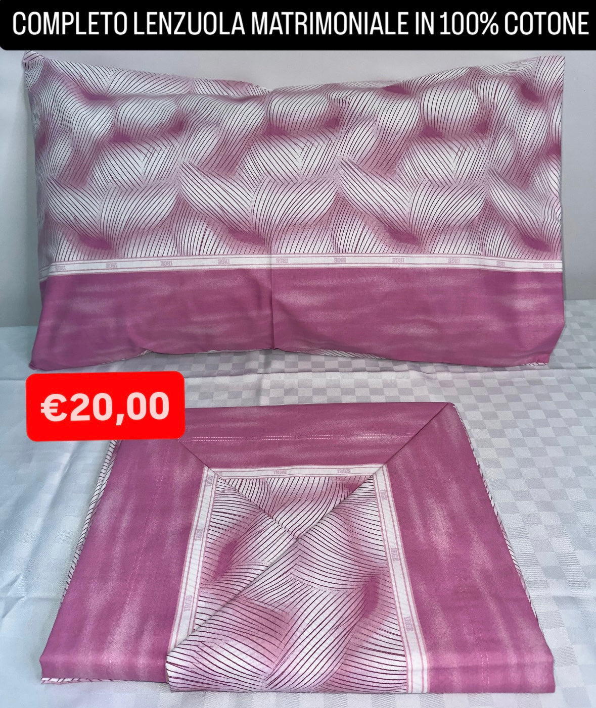 COMPLETO LENZUOLA MATRIMONIALE IN 100% COTONE Lenzuolo sopra, Lenzuolo sotto con angoli e due Federe