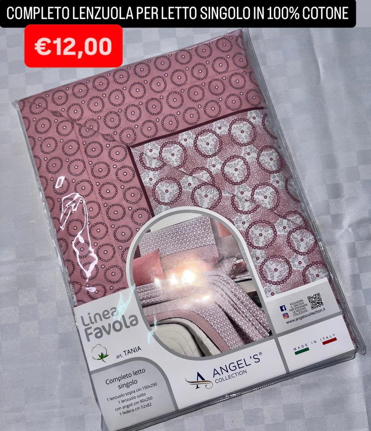 COMPLETO LENZUOLA SINGOLO IN 100% COTONE Lenzuolo sopra,Lenzuolo sotto con angoli e Federa
