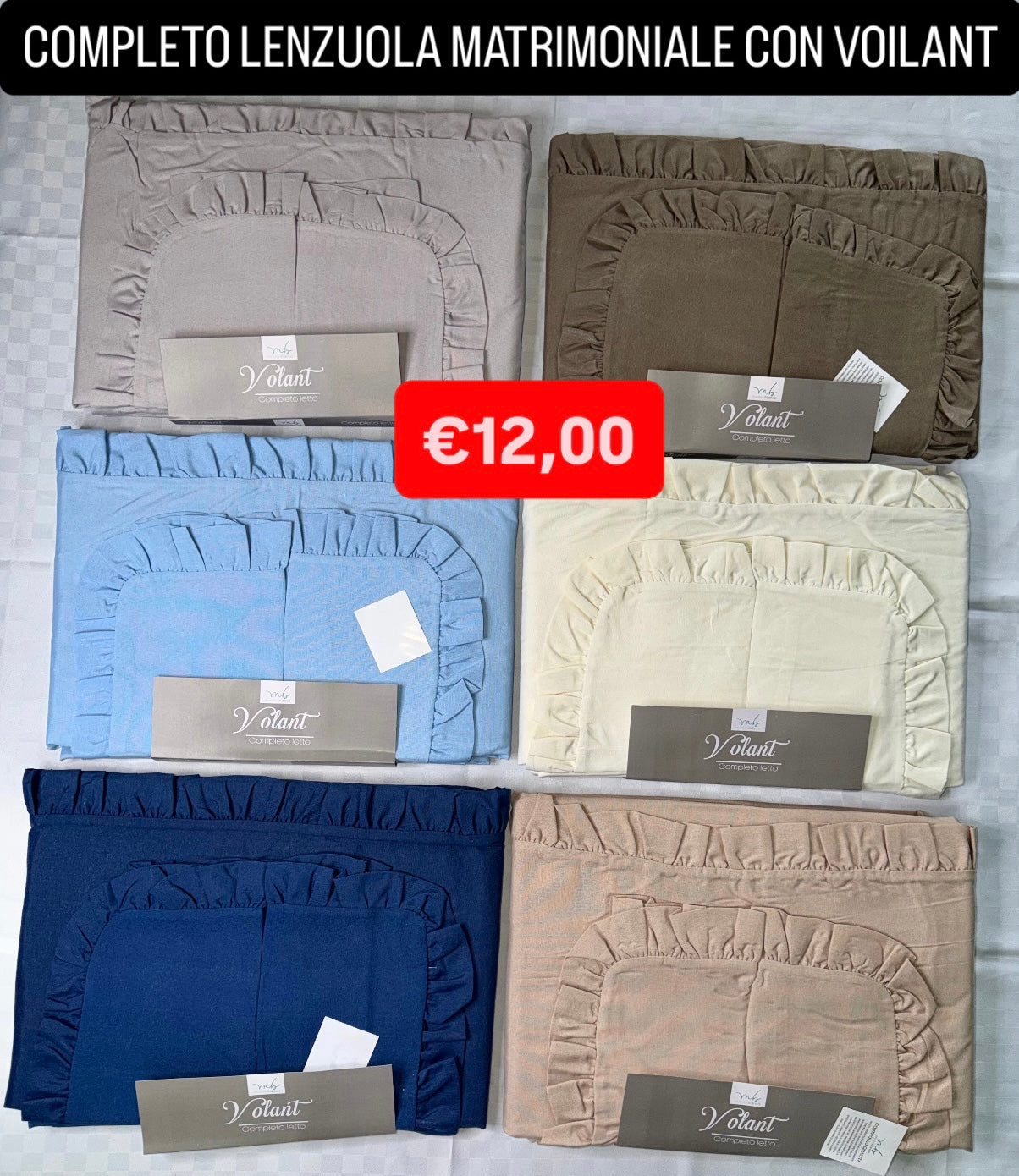COMPLETO LENZUOLA MATRIMONIALE CON VOILANT Polycotton contiene Lenzuolo sopra, Lenzuolo sotto con angoli e Due Federe
