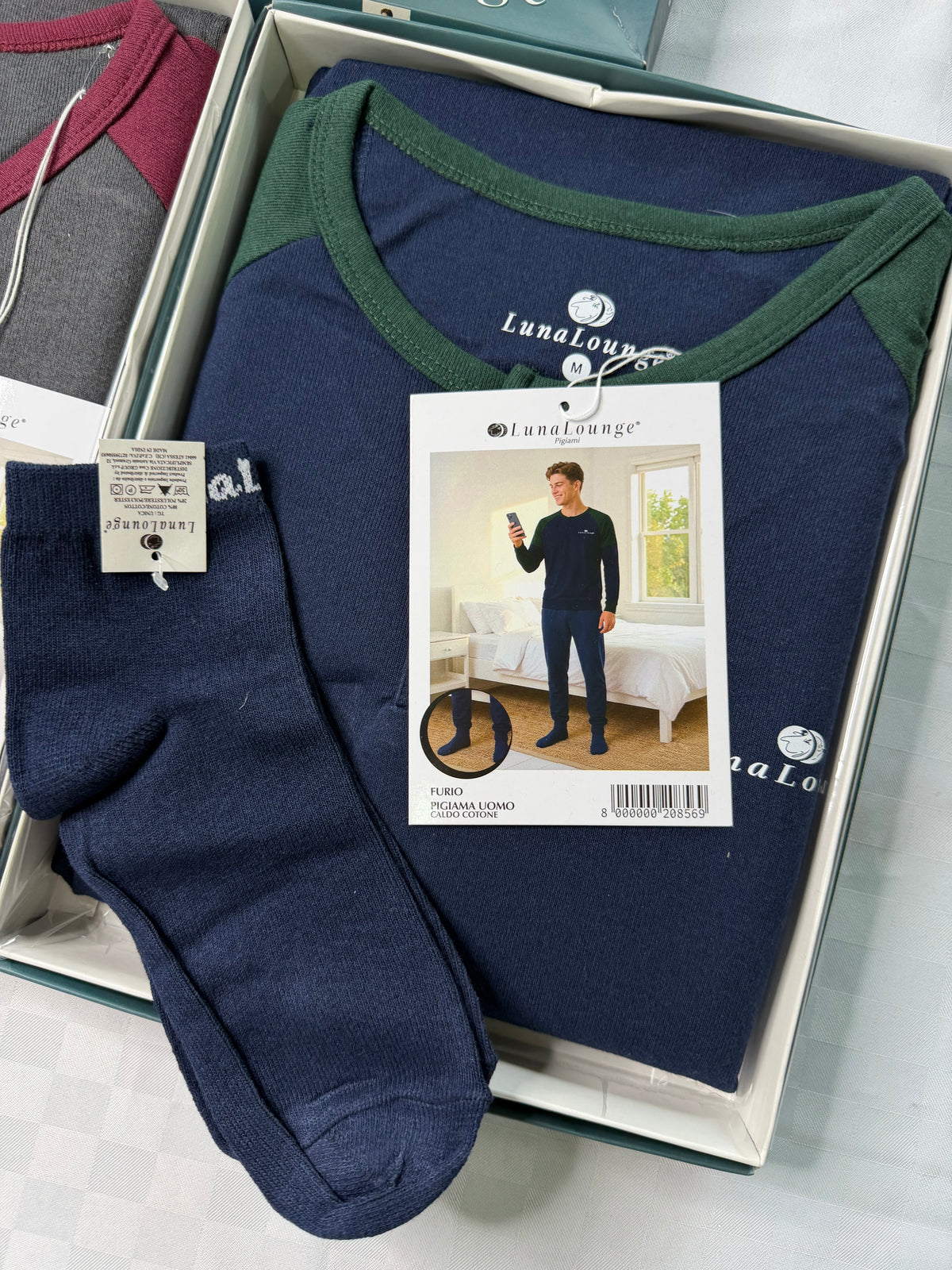 PIGIAMA UOMO IN COTONE CALDO Manica lunga e Pantalone lungo (COMPRESO DI CALZINI)