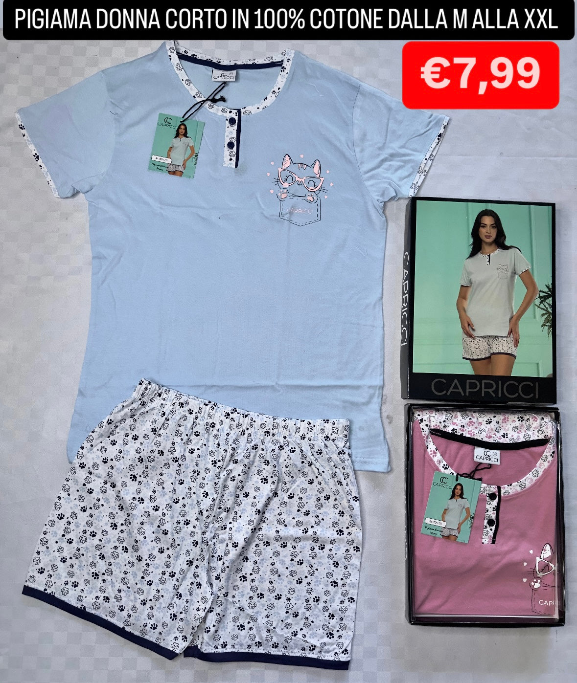 PIGIAMA DONNA IN COTONE 100% MEZZA MANICA E PANTALONCINO