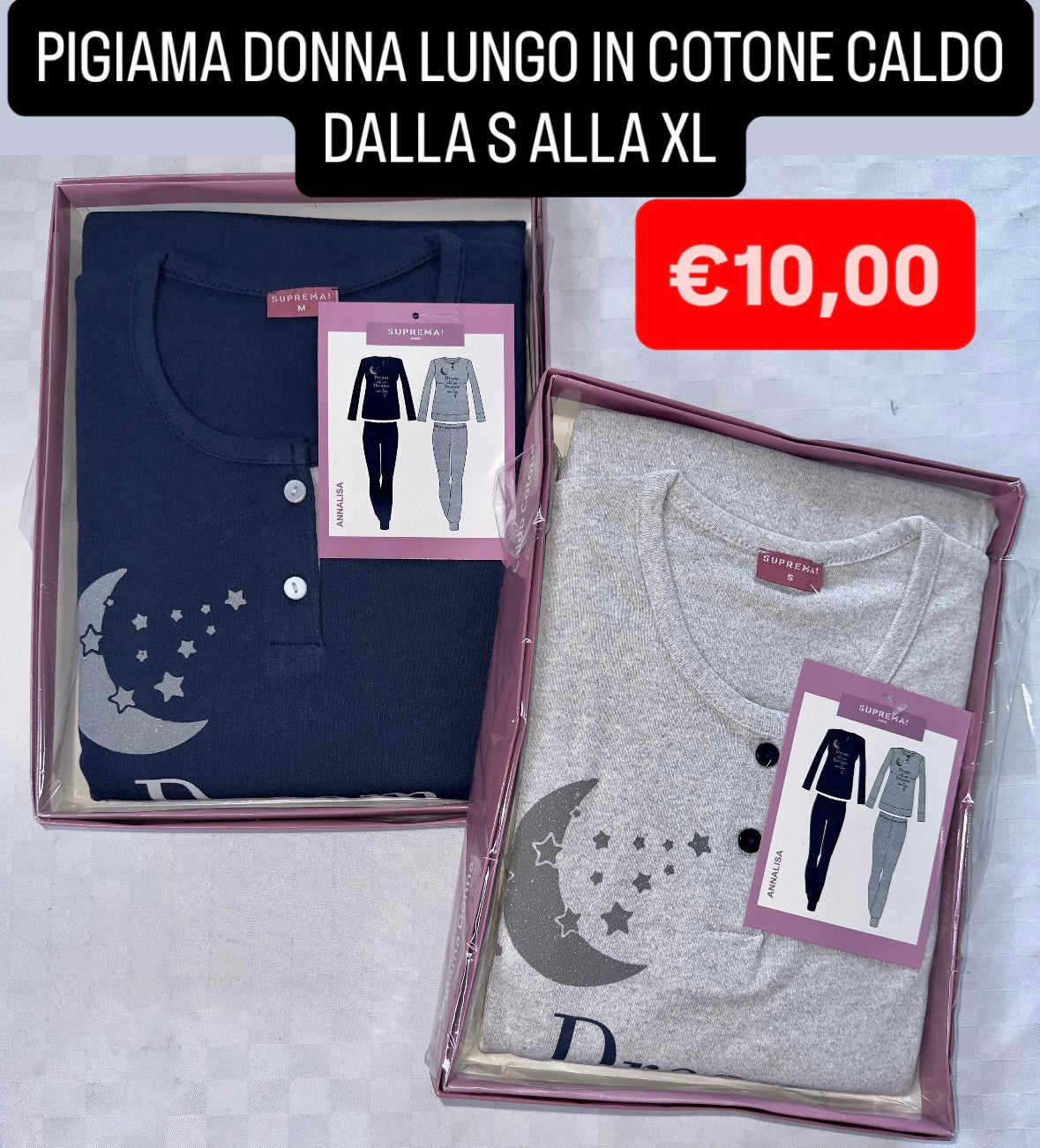PIGIAMA DONNA IN COTONE CALDO MANICA LUNGA E PANTALONE LUNGO art.Annalisa