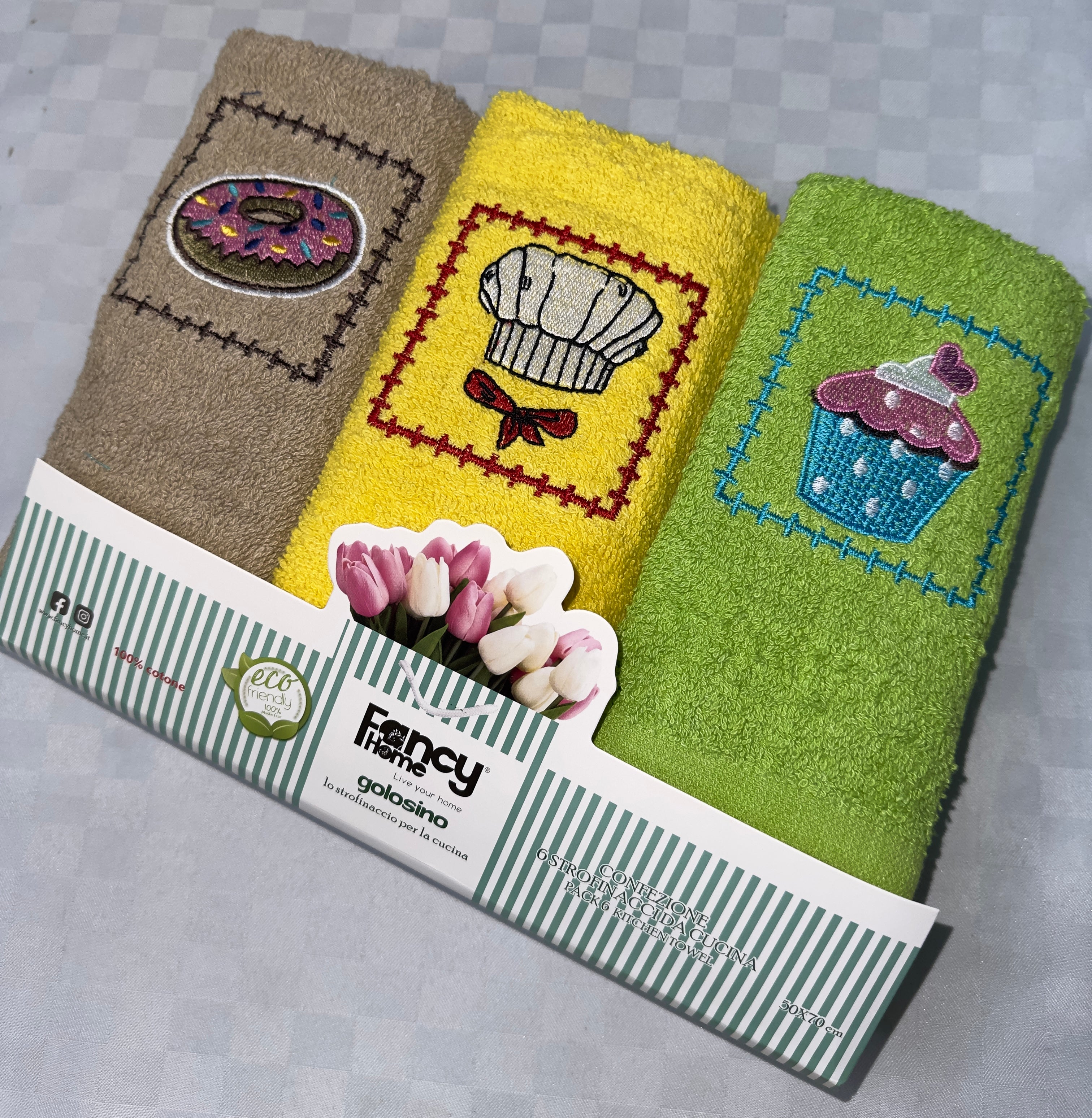 SET 6 PEZZI STROFINACCI CUCINA IN SPUGNA CON RICAMO