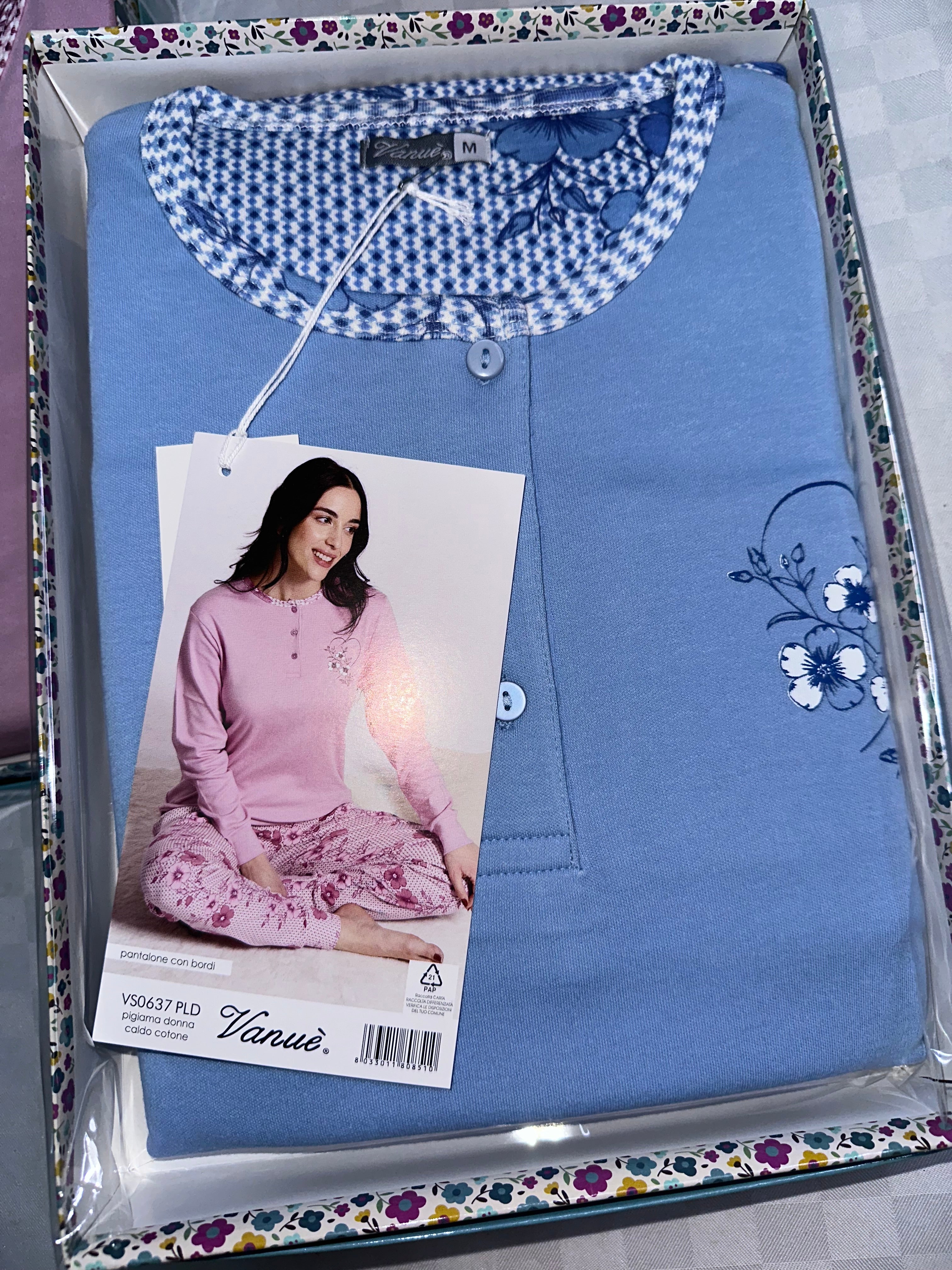 PIGIAMA DONNA IN COTONE CALDO MANICA LUNGA E PANTALONE LUNGO