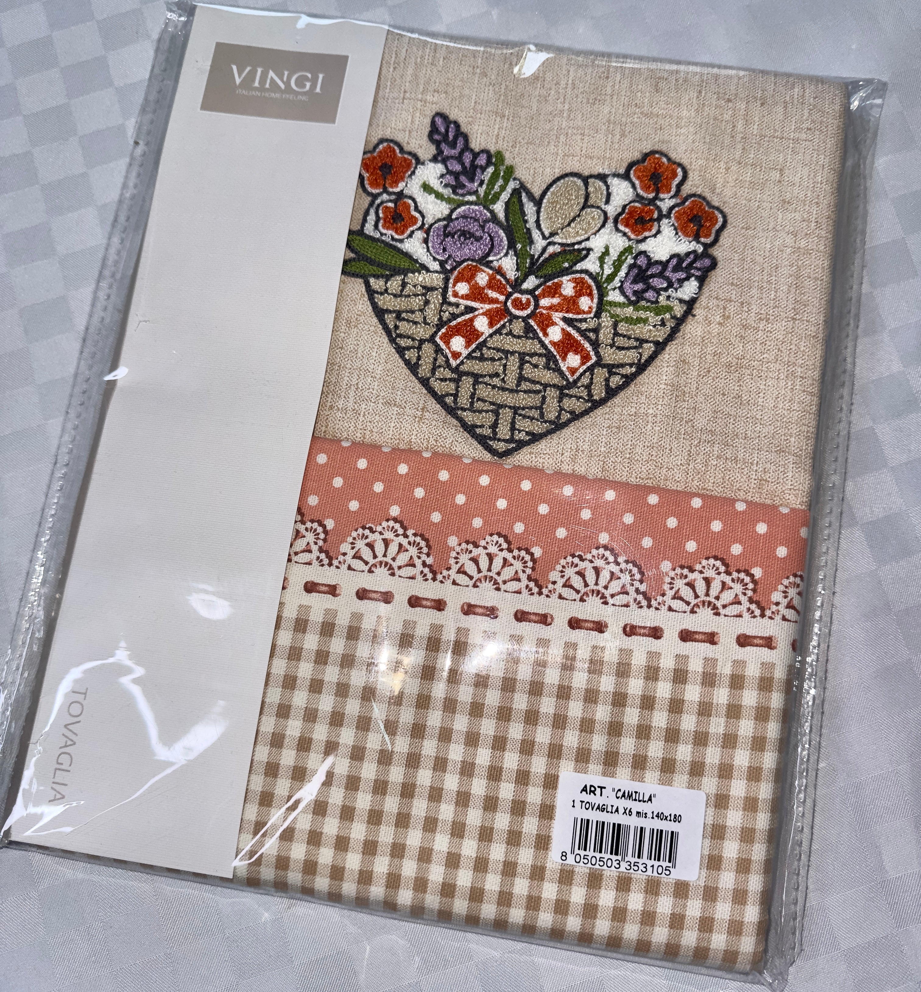 TOVAGLIA DA TAVOLA VINGI CON RICAMO X6 PERSONE (140x180cm) IN COTONE 100%