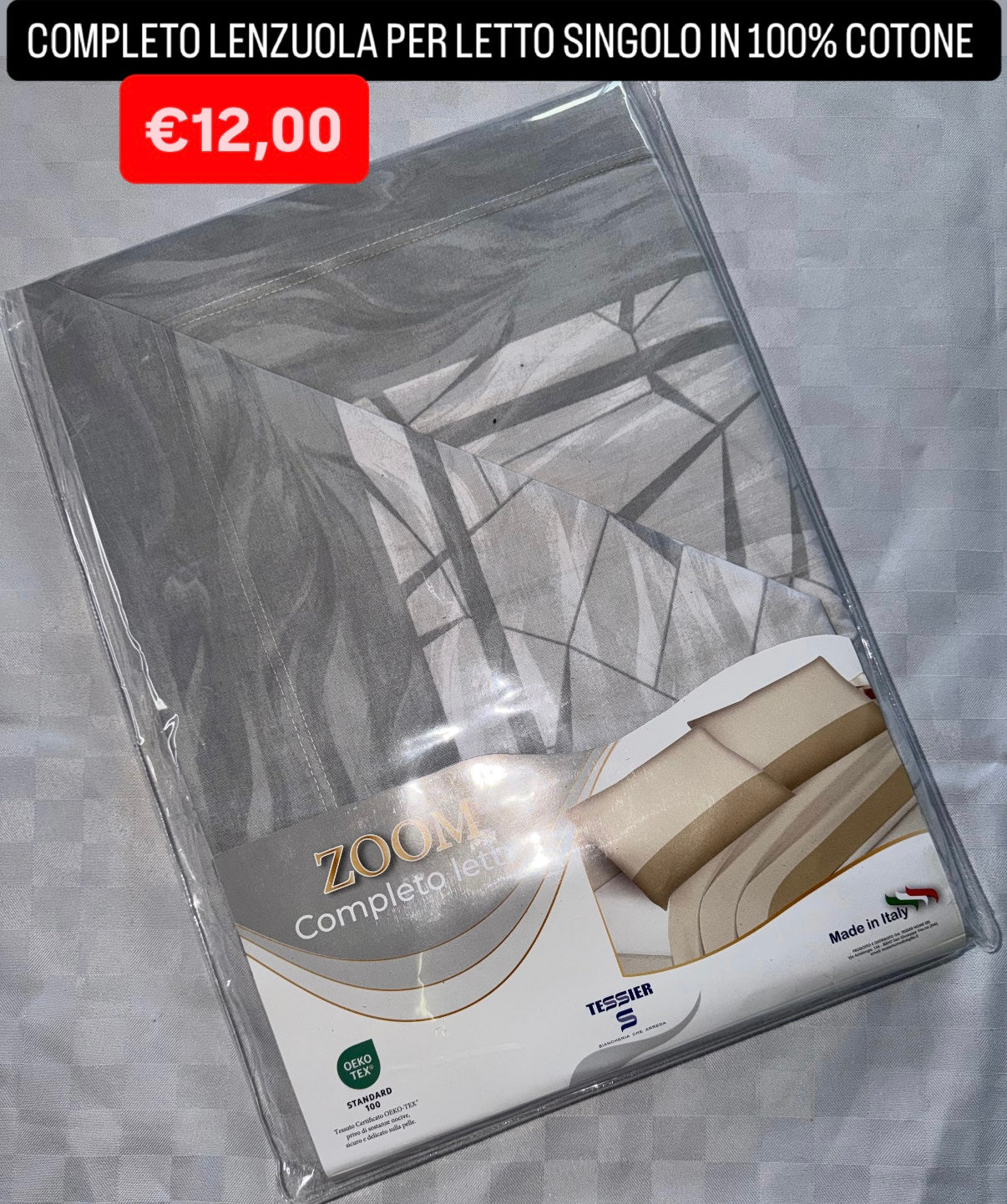 COMPLETO LENZUOLA SINGOLO IN 100% COTONE Lenzuolo sopra,Lenzuolo sotto con angoli e Federa