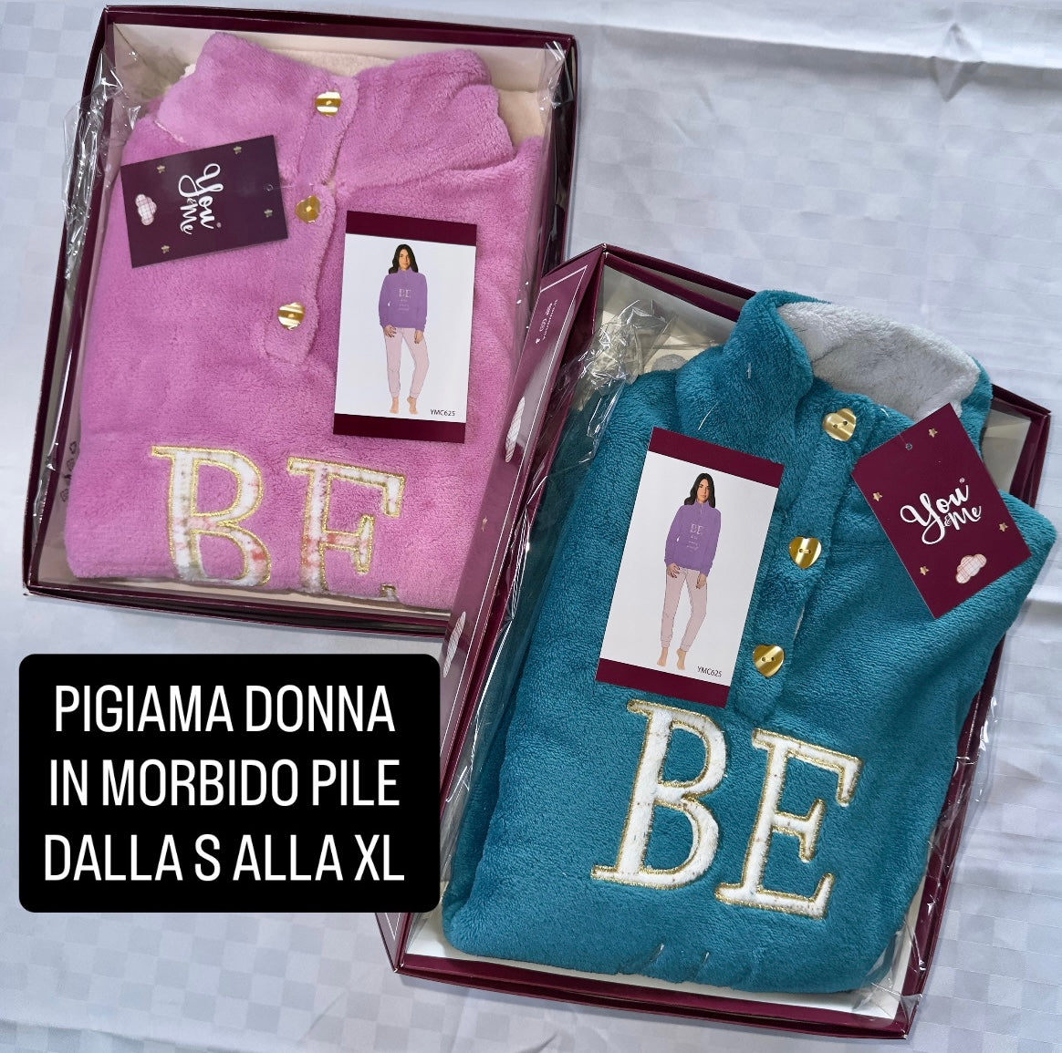 PIGIAMA DONNA IN MORBIDO PILE Manica Lunga e Pantalone lungo