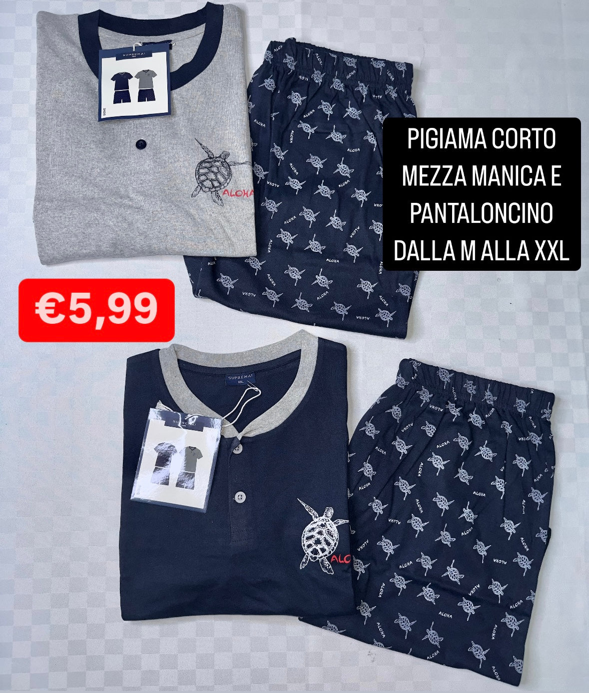 PIGIAMA UOMO MEZZA MANICA E PANTALONCINO IN COTONE