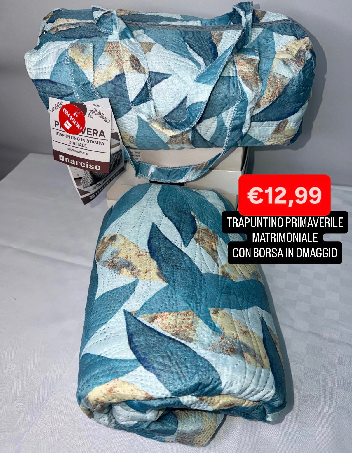 TRAPUNTINO PRIMAVERILE MATRIMONIALE 260x260cm CON BORSA IN OMAGGIO