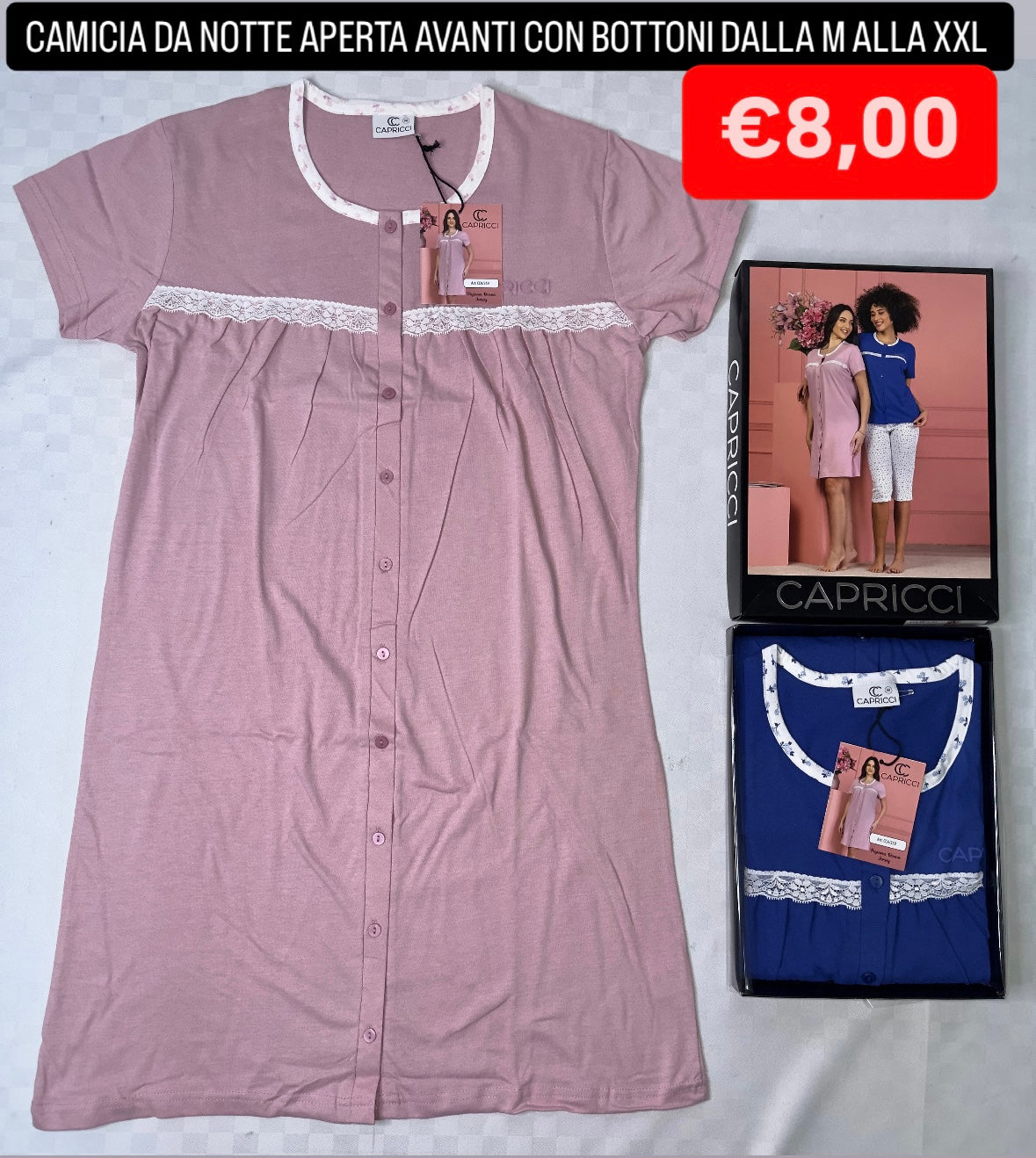 CAMICIA DA NOTTE MEZZA MANICA APERTA AVANTI CON BOTTONI IN 100% COTONE