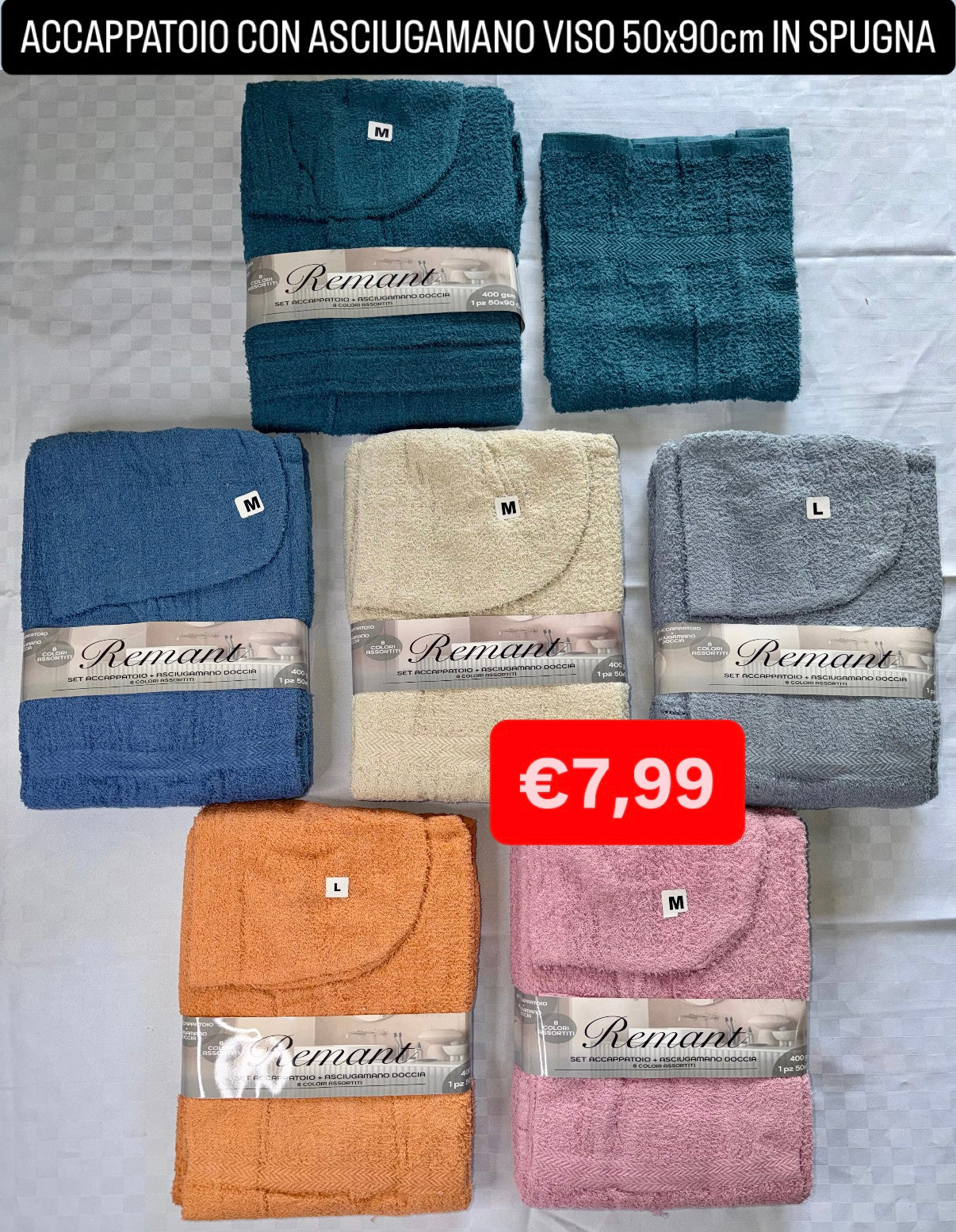 ACCAPPATOIO IN SPUGNA CON ASCIUGAMANO VISO 50x90cm (SET 2 PEZZI)