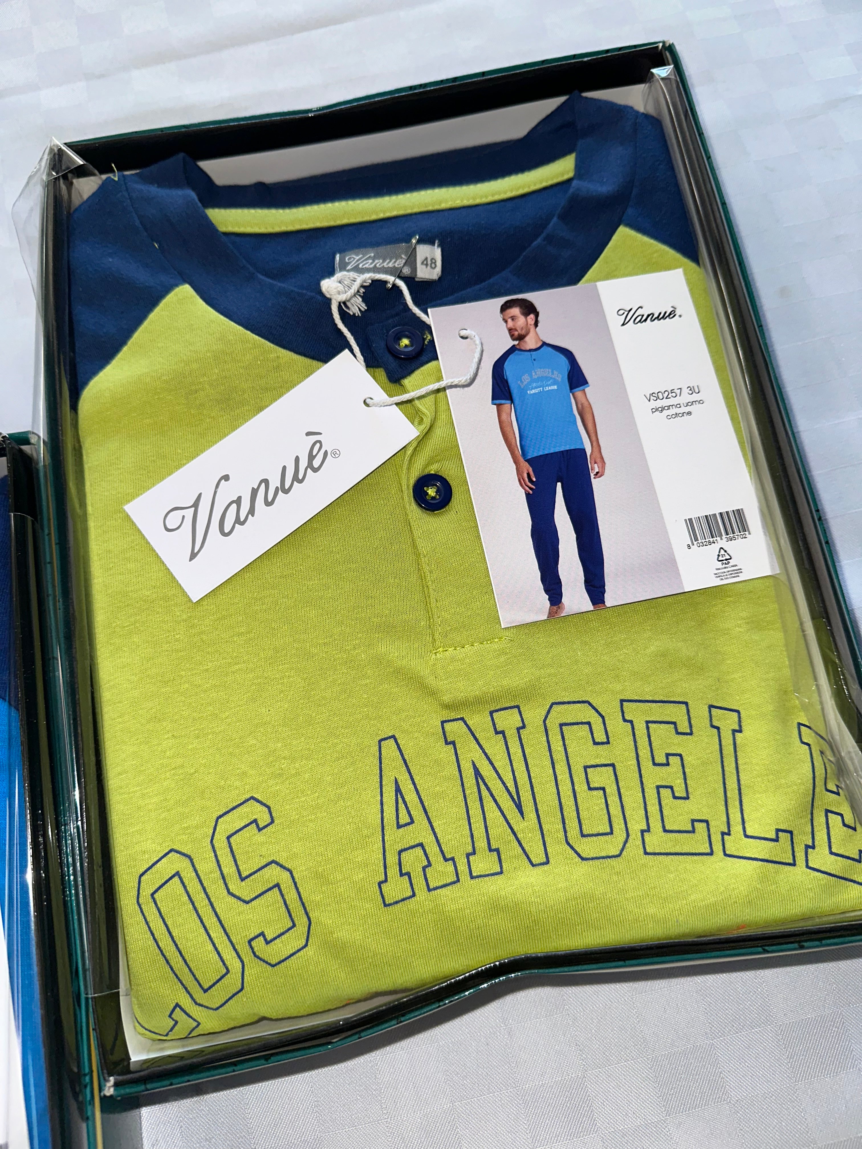 PIGIAMA UOMO 3 PEZZI IN 100% COTONE Maglia mezza manica, Pantalone lungo e Pantaloncino corto