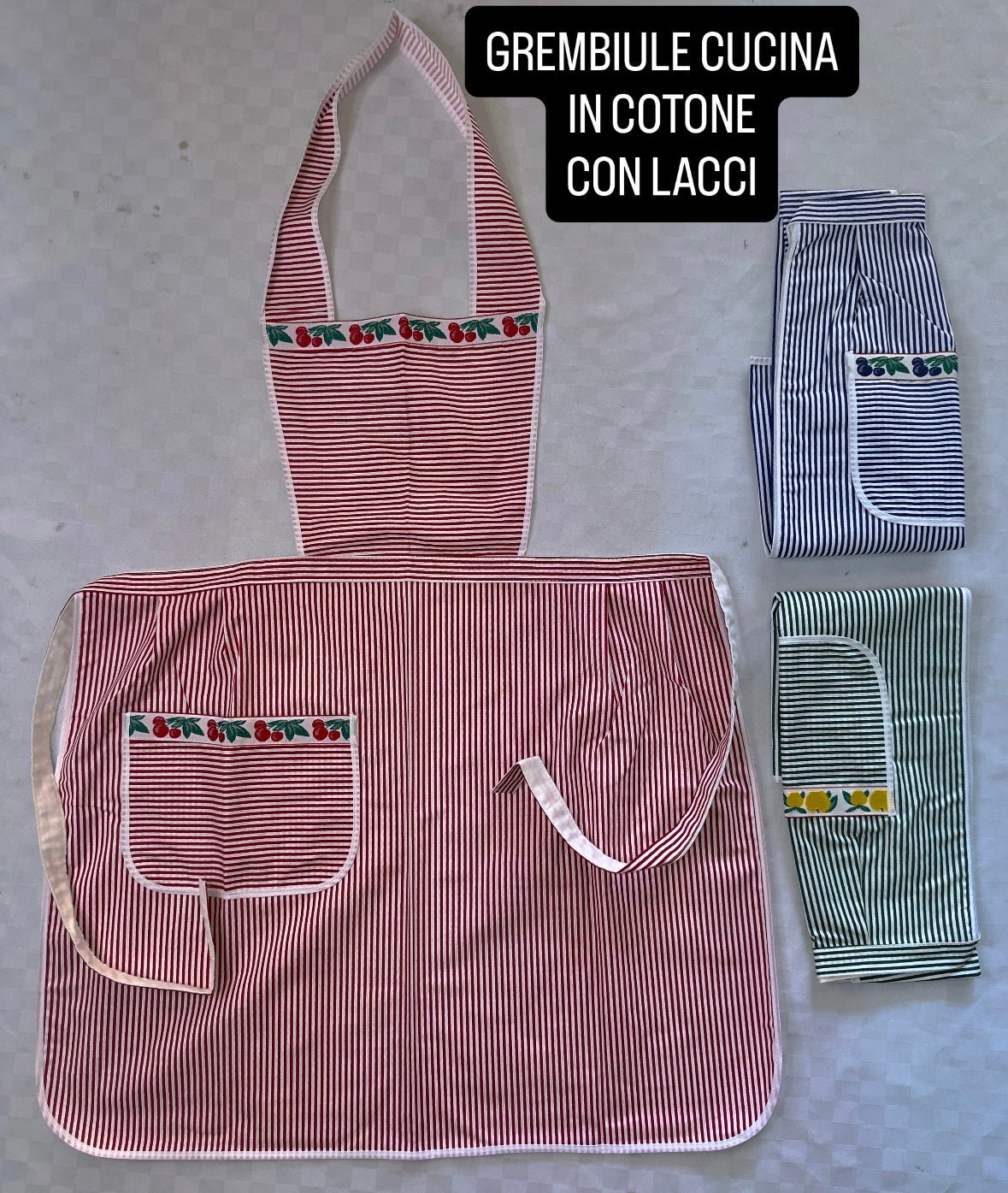 GREMBIULE CUCINA CON LACCI IN COTONE