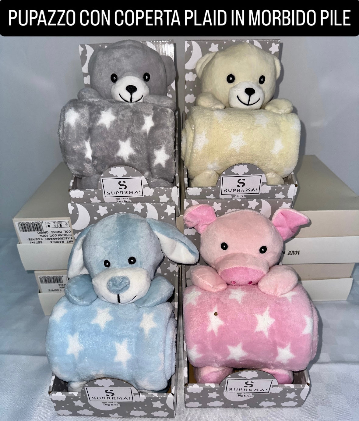 PUPAZZO CON COPERTINA IN MORBIDO PILE  NEONATO/A