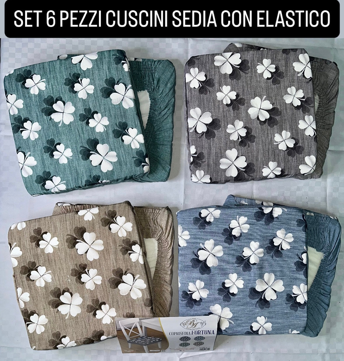 CUSCINI SEDIA CON ELASTICO CONFEZIONE DA 6 PEZZI art. Fortuna