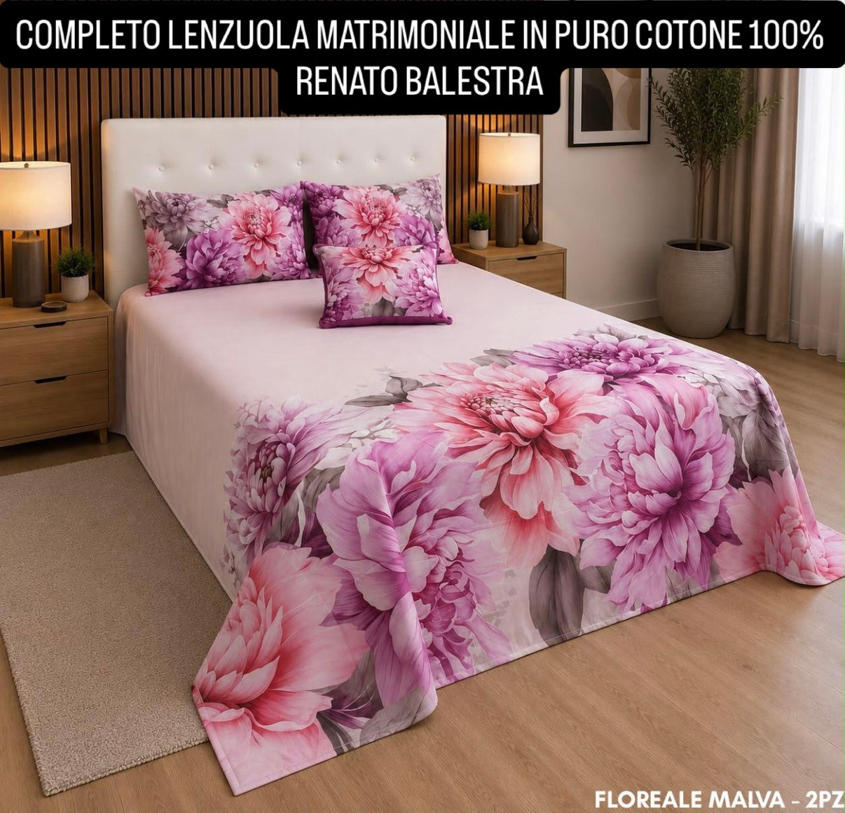 COMPLETO LENZUOLA MATRIMONIALE IN 100% PURO COTONE , contiene Lenzuolo sopra, Lenzuolo sotto con angoli e due Federe