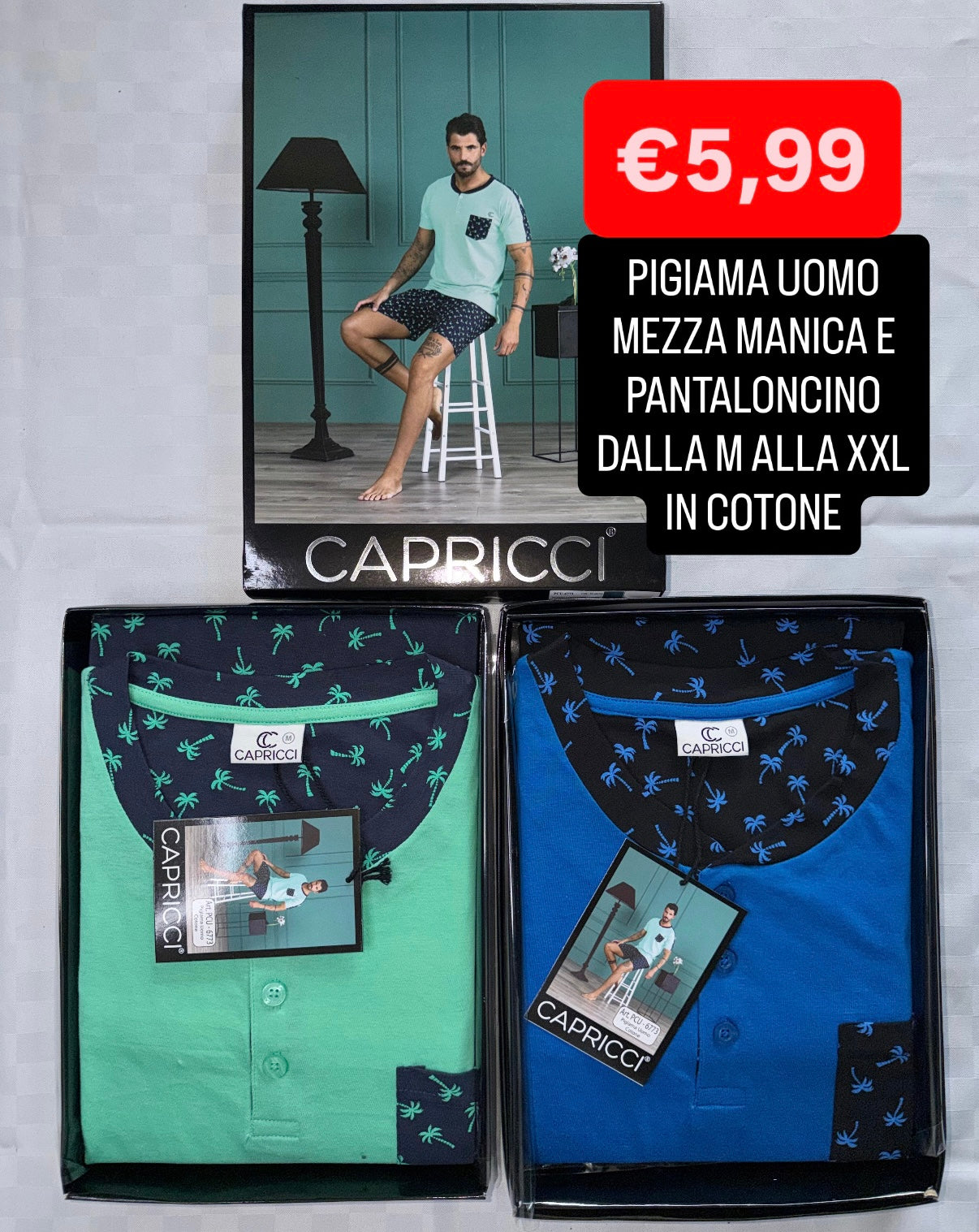 PIGIAMA UOMO Mezza Manica e Pantaloncino in cotone 100%