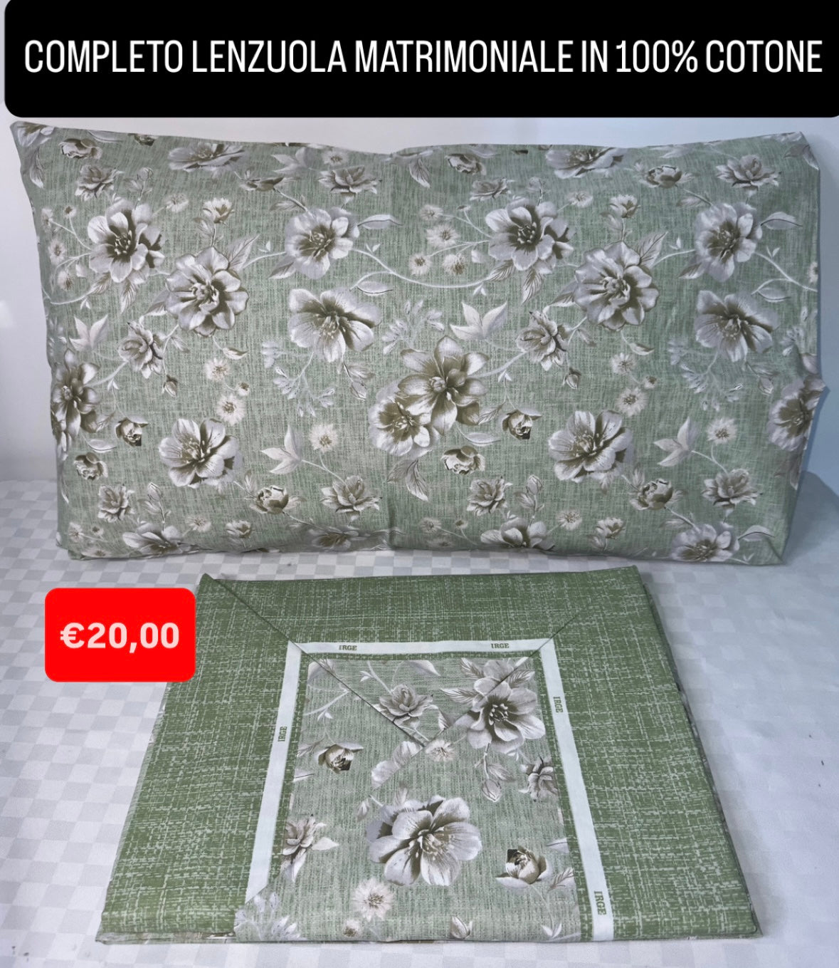 COMPLETO LENZUOLA MATRIMONIALE IN 100% COTONE Lenzuolo sopra, Lenzuolo sotto con angoli e due Federe
