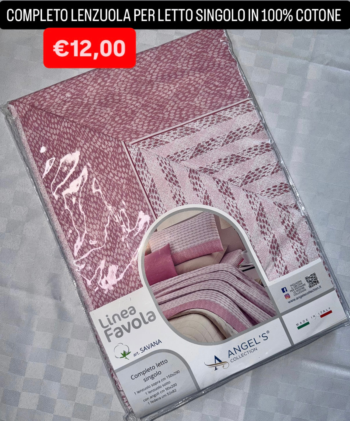 COMPLETO LENZUOLA SINGOLO IN 100% COTONE Lenzuolo sopra,Lenzuolo sotto con angoli e Federa