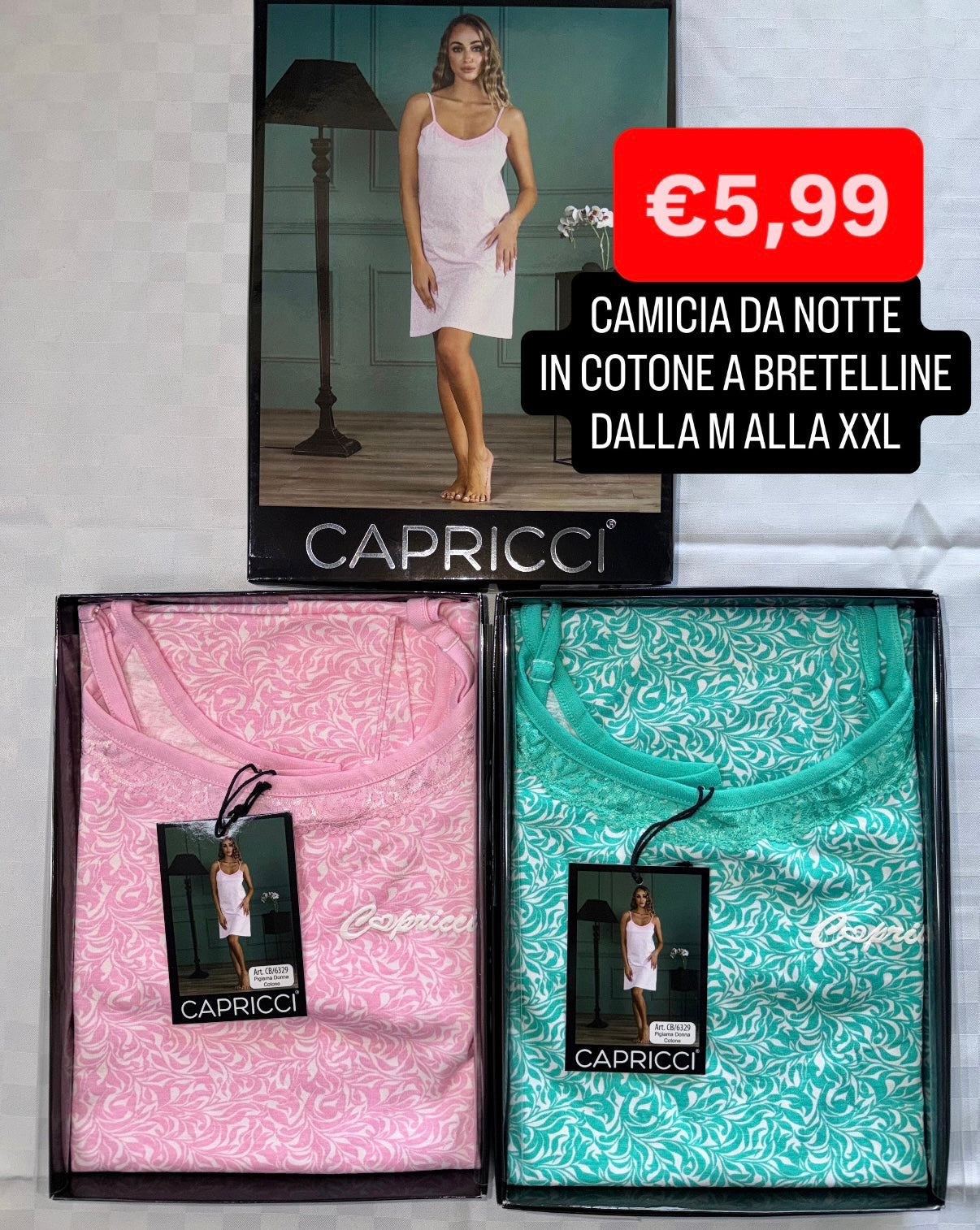 CAMICIA DA NOTTE A BRETELLINE  in 100% cotone