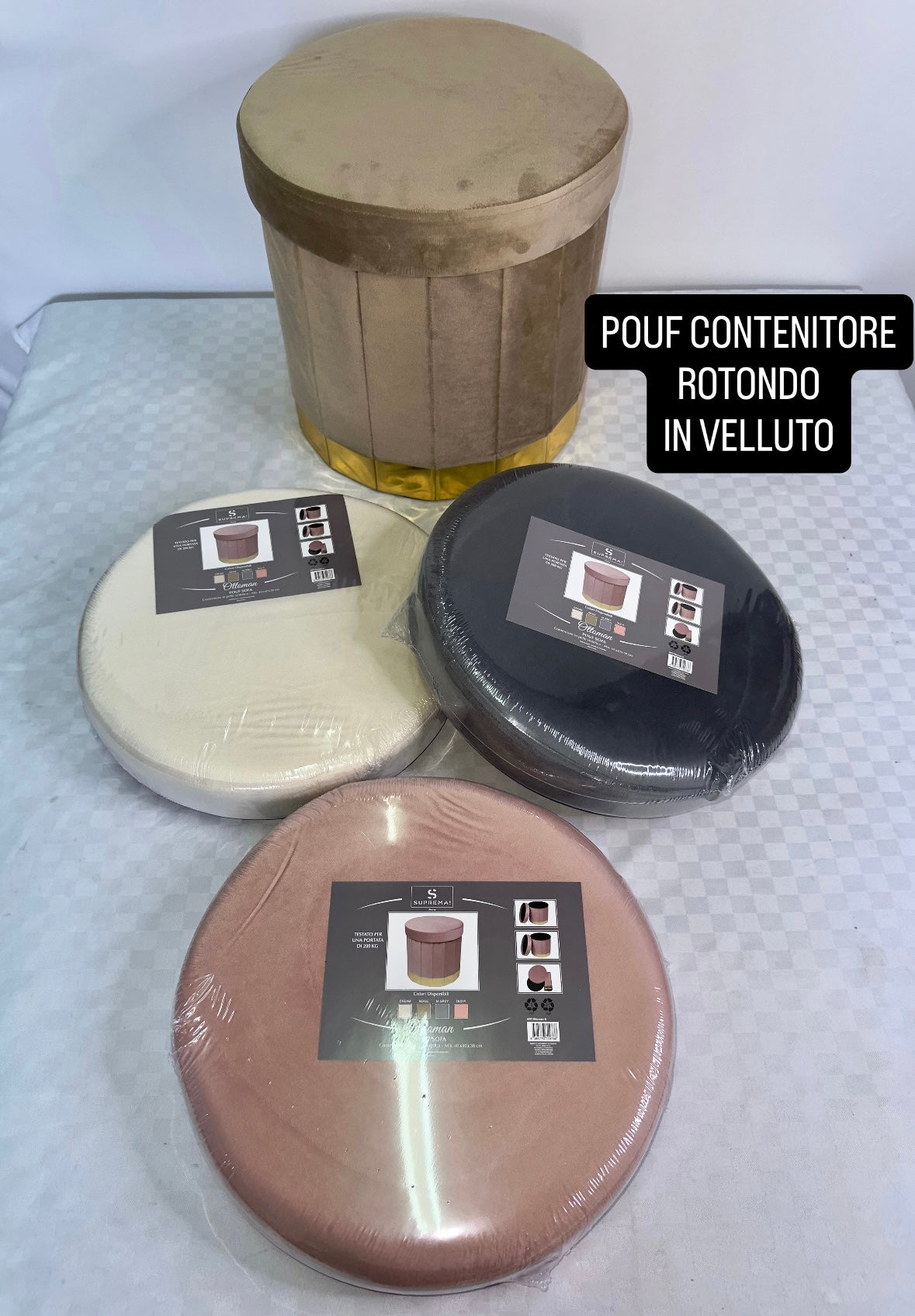 POUF CONTENITORE A ROTONDO IN VELLUTO 40x40cm