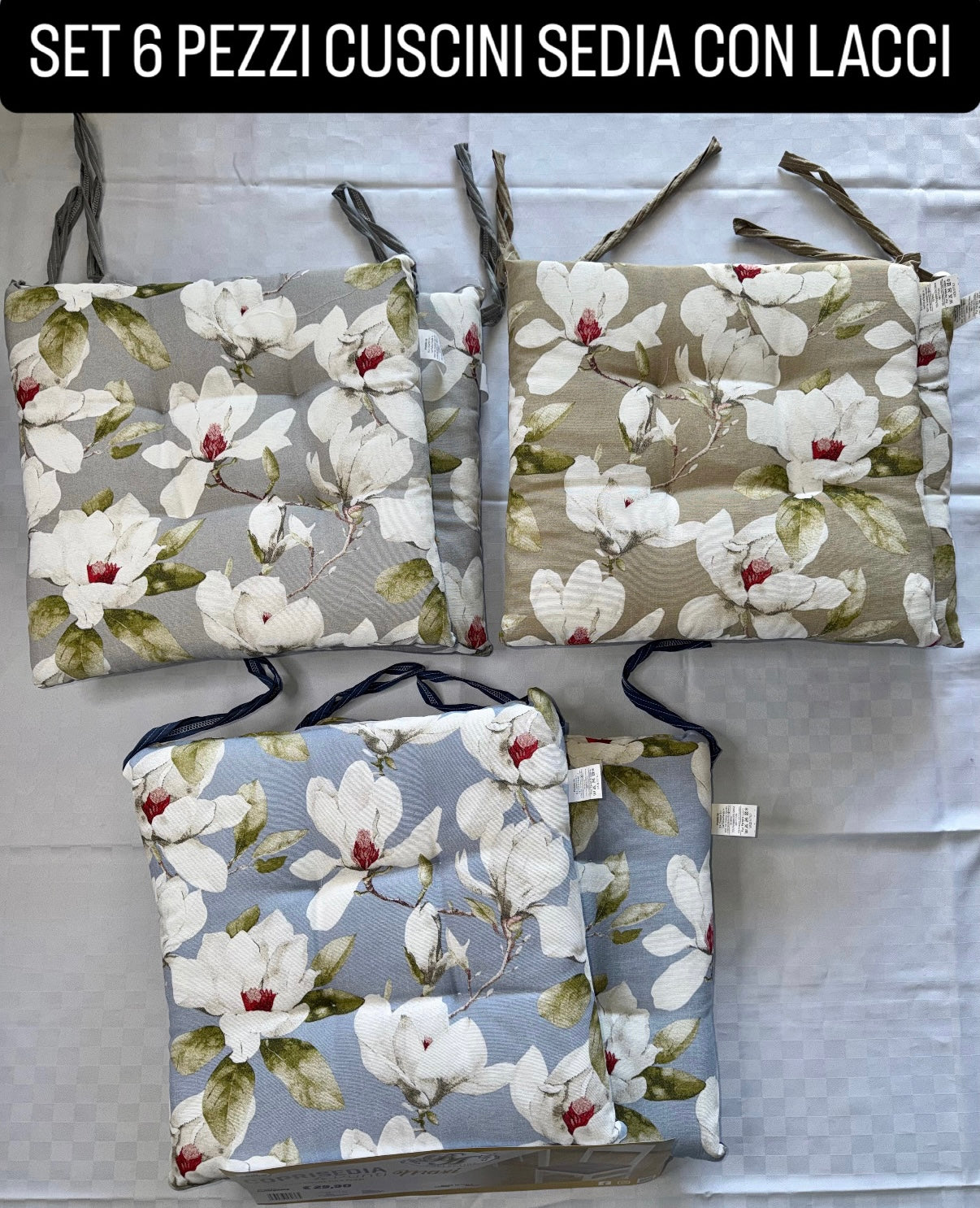 CUSCINI SEDIA CON LACCI CONFEZIONE DA 6 PEZZI  Fantasia Iris