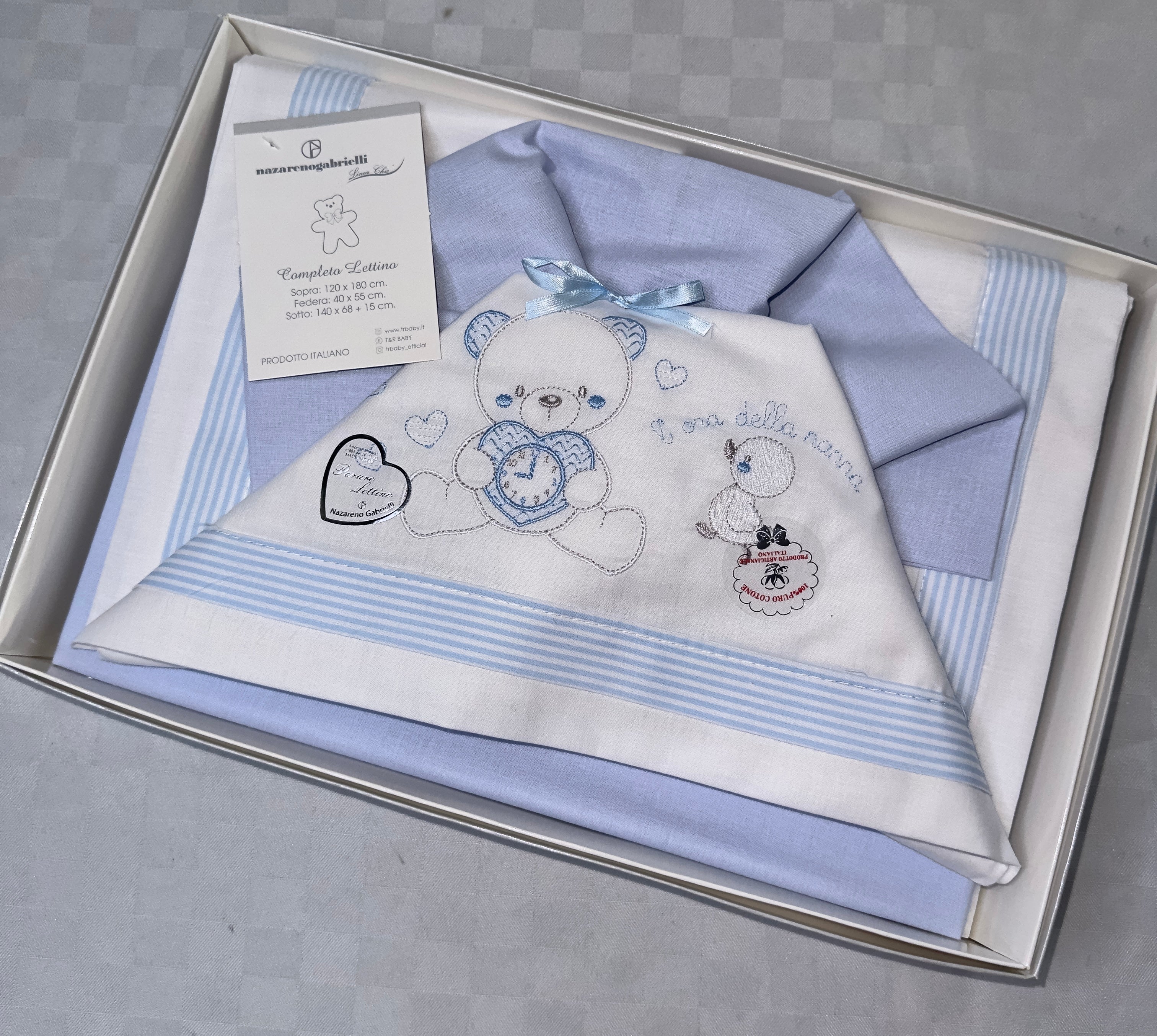 COMPOSE LENZUOLA NEONATO PER CULLA IN 100% COTONE Lenzuolo sopra 120x180cm , Lenzuolo sotto con angoli 140x70cm e Federa 40x55cm