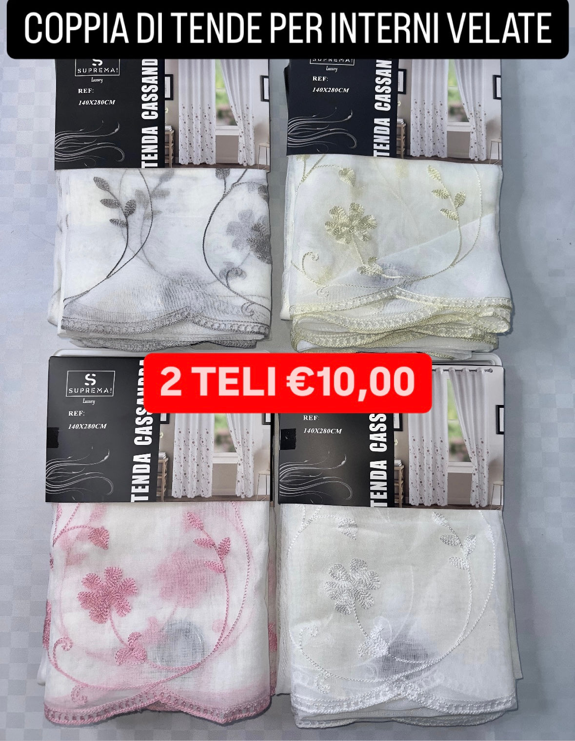 COPPIA DI TENDE PER INTERNI VELATE CONFEZIONE DA 2 TELI (OGNI TELO MISURA 140x280cm)art.Cassandra