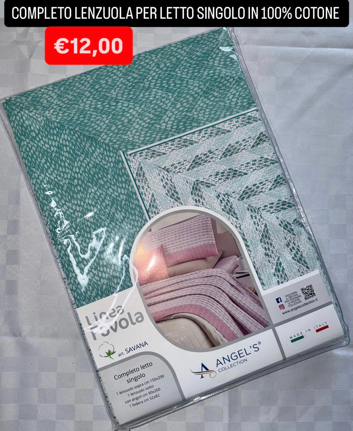 COMPLETO LENZUOLA SINGOLO IN 100% COTONE Lenzuolo sopra,Lenzuolo sotto con angoli e Federa