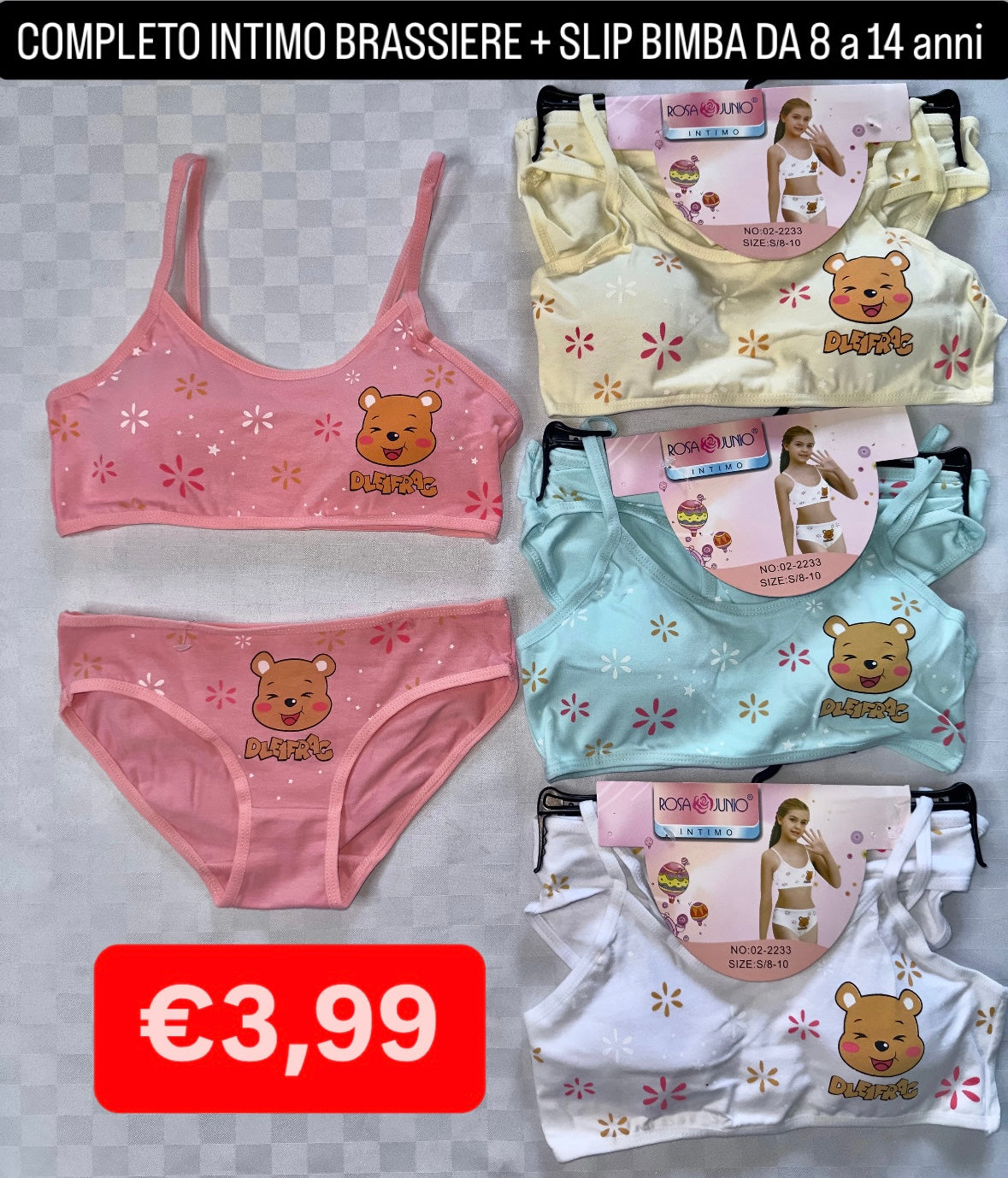 COMPLETO INTIMO BIMBA BRASSIERE e SLIP in cotone