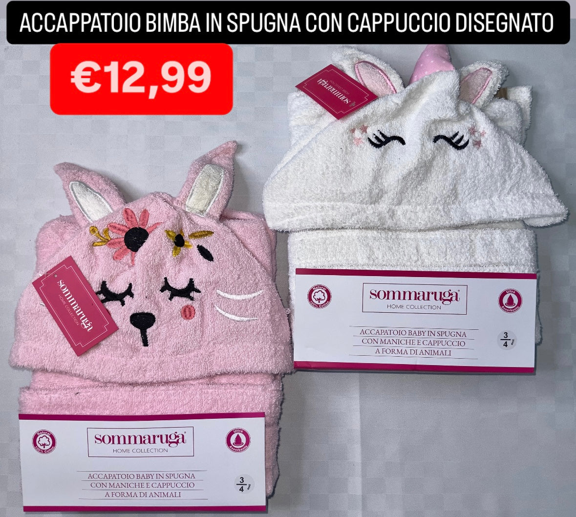 ACCAPPATOIO BIMBA IN SPUGNA CON CAPPUCCIO DISEGNATO