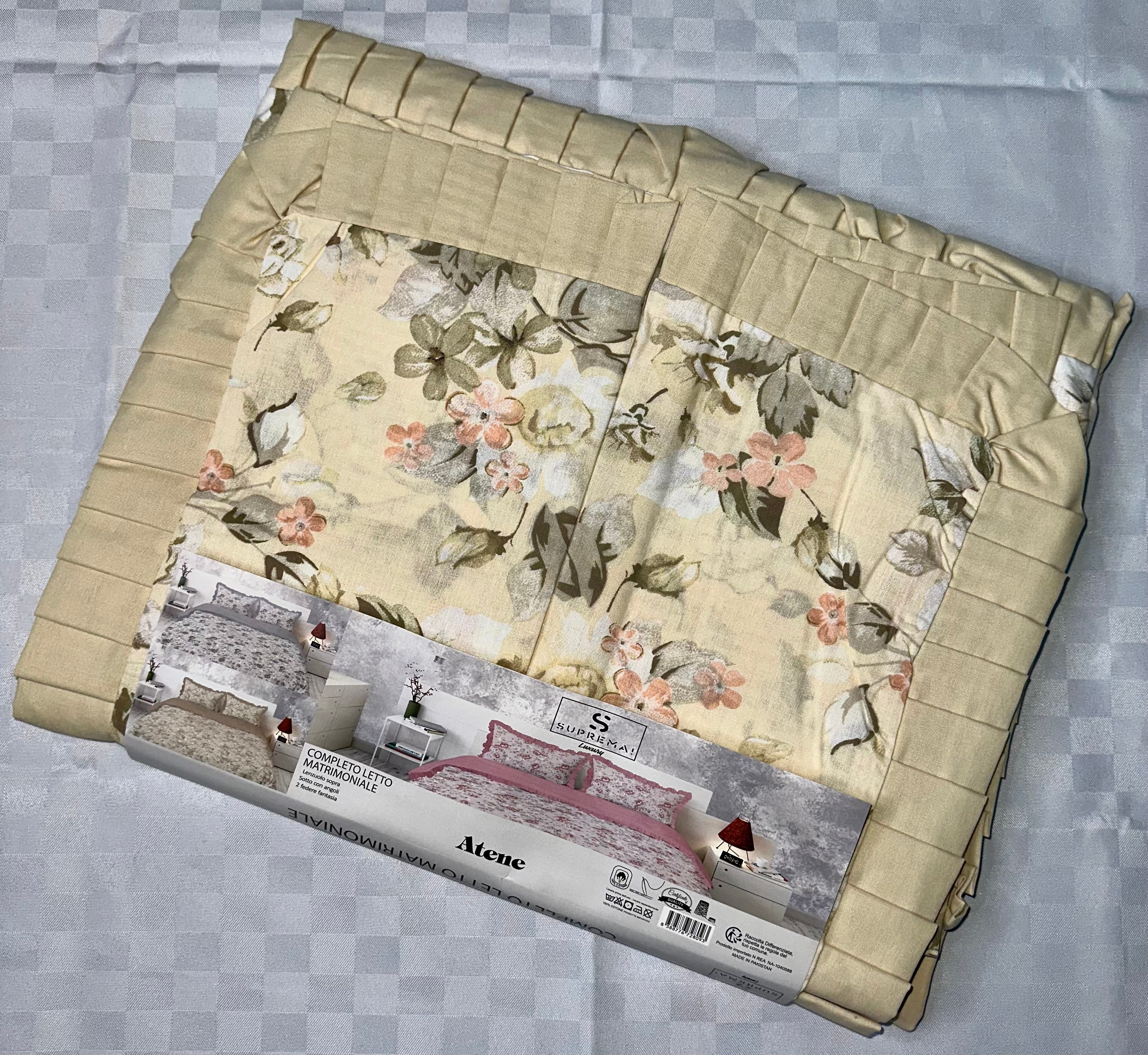 COMPLETO LENZUOLA MATRIMONIALE CON VOILANT IN 100% COTONE Lenzuolo sopra, Lenzuolo sotto con angoli e Due Federe