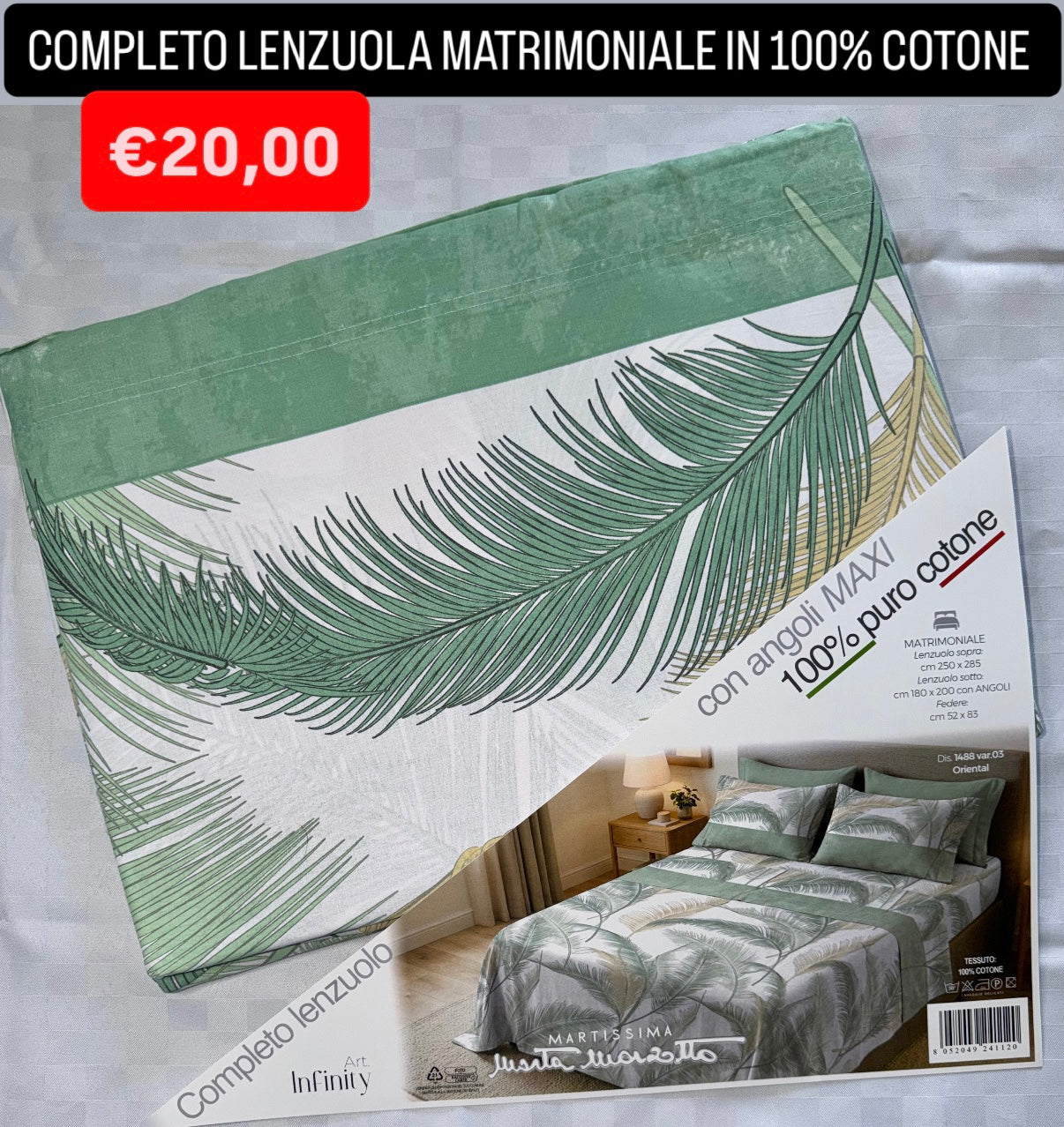 COMPLETO LENZUOLA MATRIMONIALE IN 100% COTONE , contiene Lenzuolo sopra, Lenzuolo sotto con angoli e due Federe