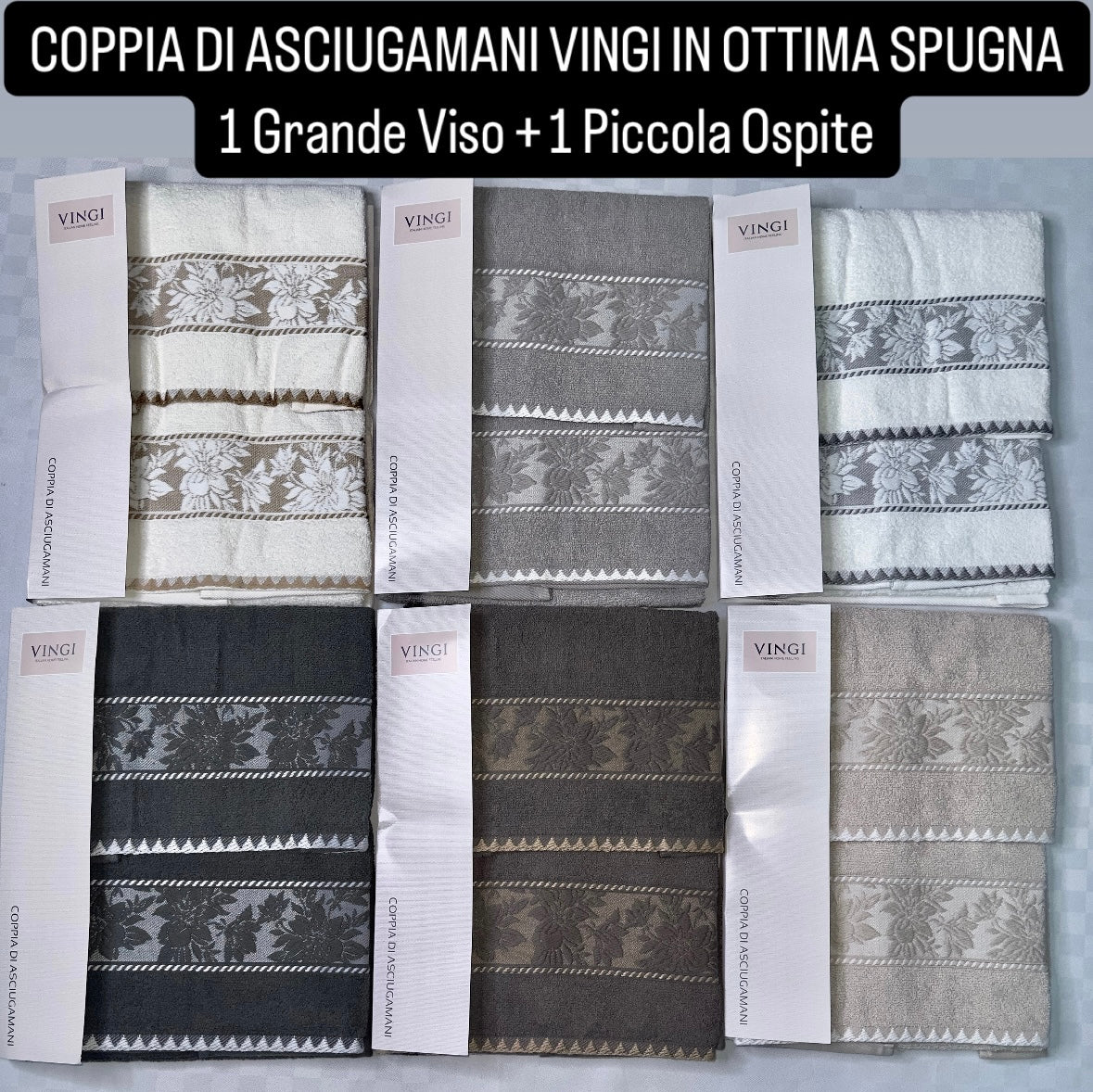 COPPIA DI ASCIUGAMANI VINGI IN OTTIMA SPUGNA 1 Grande Viso + 1 Piccola Ospite art.Ivonne