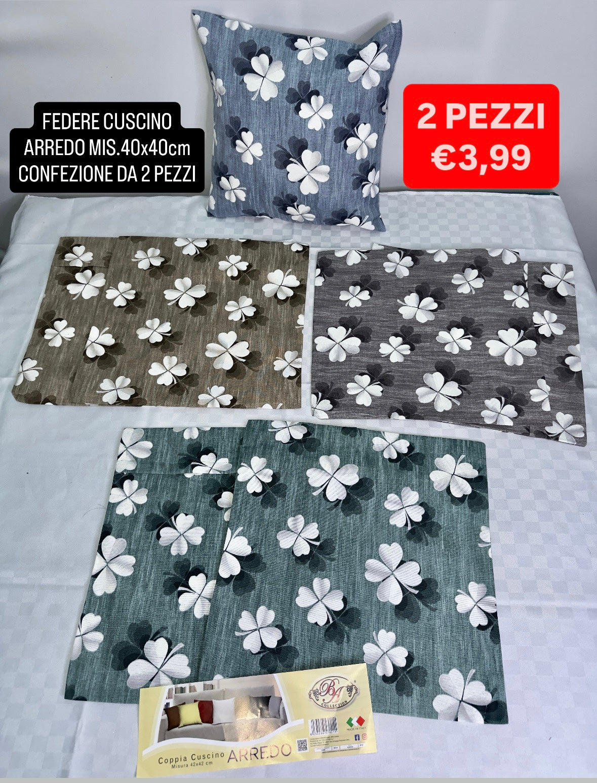 FEDERE CUSCINO  ARREDO MIS.40x40cm CONFEZIONE DA 2 PEZZI art. Fortuna