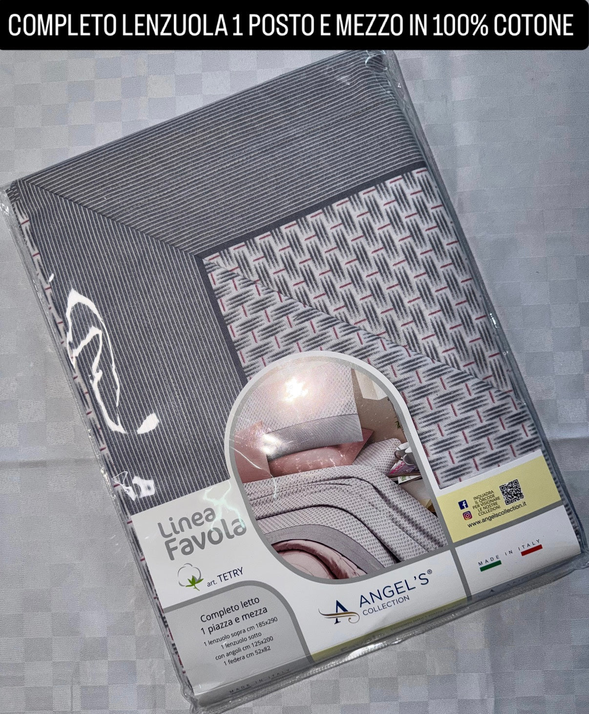 COMPLETO LENZUOLA 1 POSTO E MEZZO IN 100% COTONE contiene Lenzuolo sopra, Lenzuolo sotto con angoli e Federe