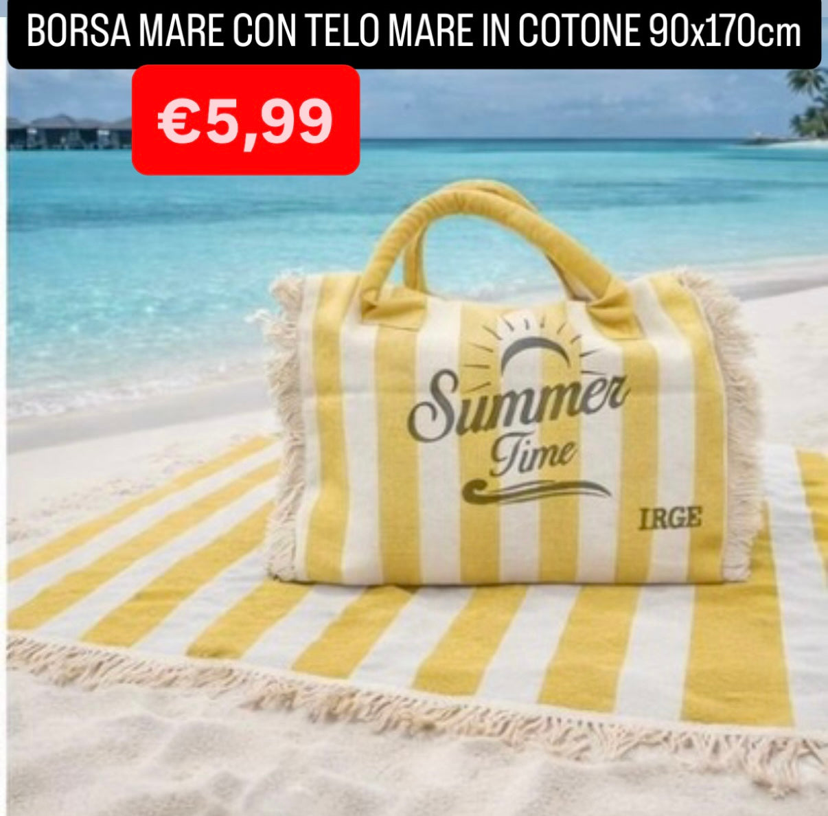 BORSA MARE CON TELO MARE IN COTONE misura 90x170cm
