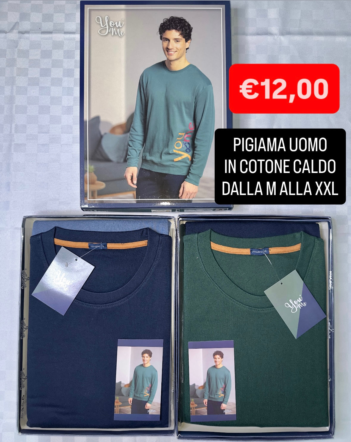 PIGIAMA UOMO IN COTONE CALDO Manica lunga e Pantalone lungo