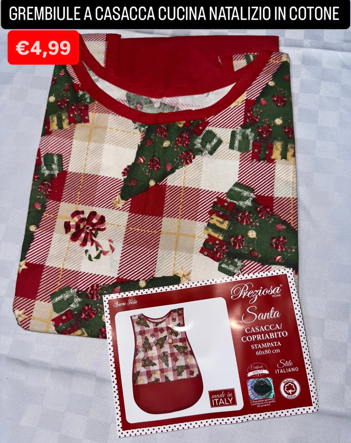 GREMBIULE A CASACCA CUCINA NATALIZIO IN COTONE