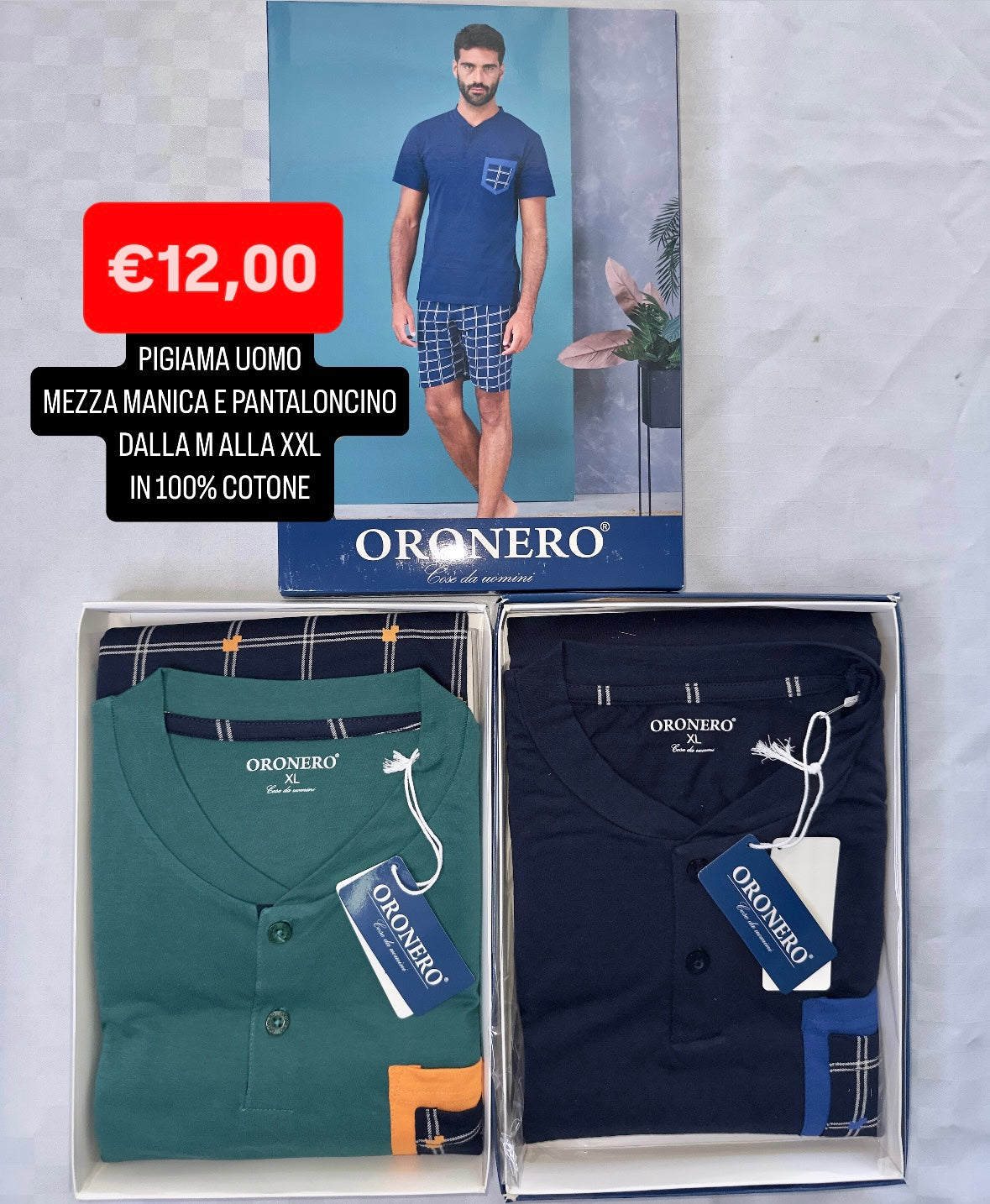 PIGIAMA UOMO MEZZA MANICA E PANTALONCINO IN 100% COTONE
