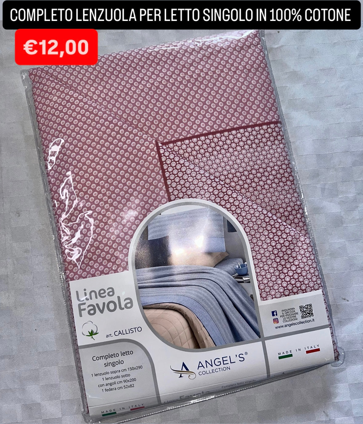 COMPLETO LENZUOLA SINGOLO IN 100% COTONE Lenzuolo sopra,Lenzuolo sotto con angoli e Federa