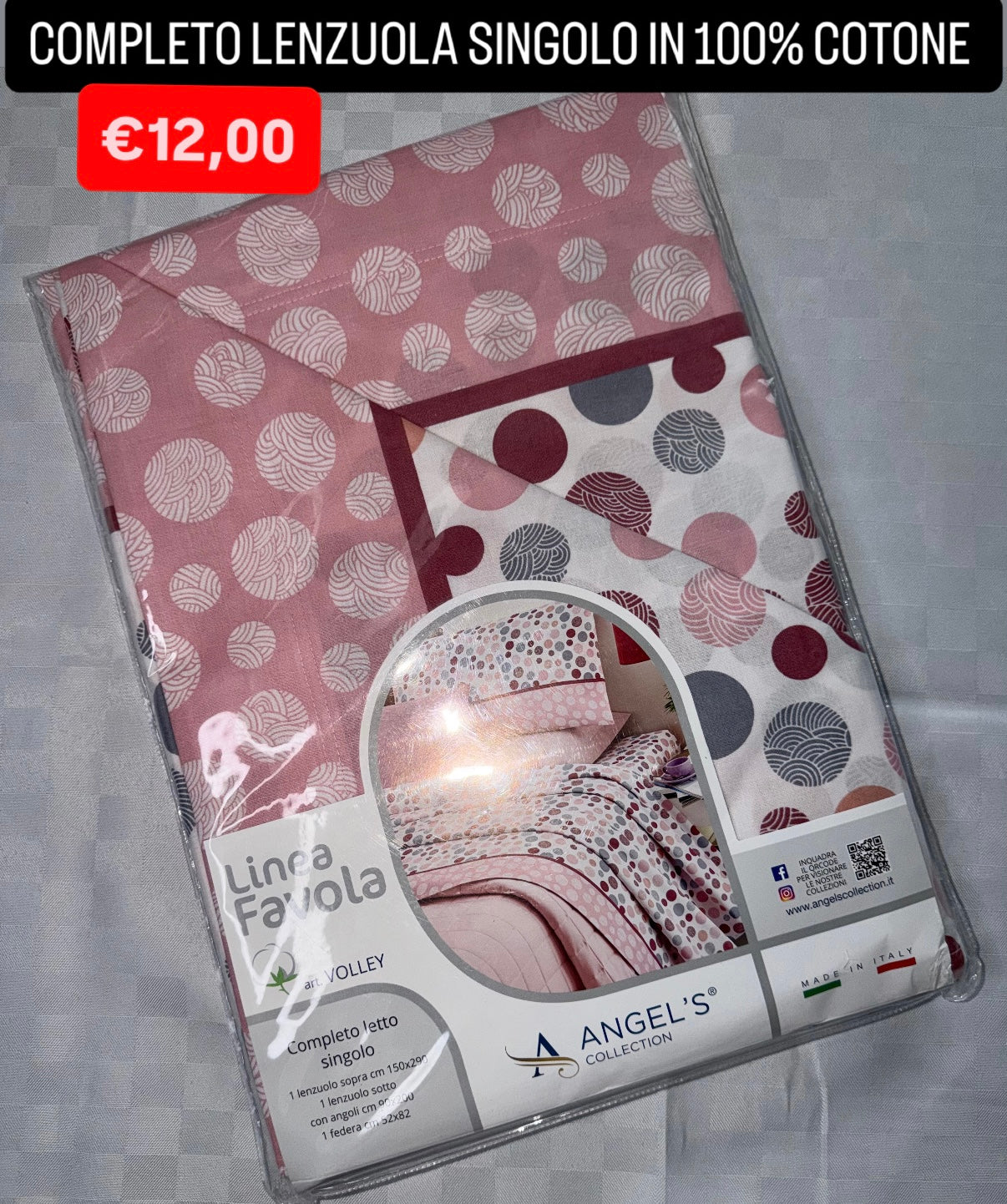 COMPLETO LENZUOLA SINGOLO IN 100% COTONE Lenzuolo sopra,Lenzuolo sotto con angoli e Federa