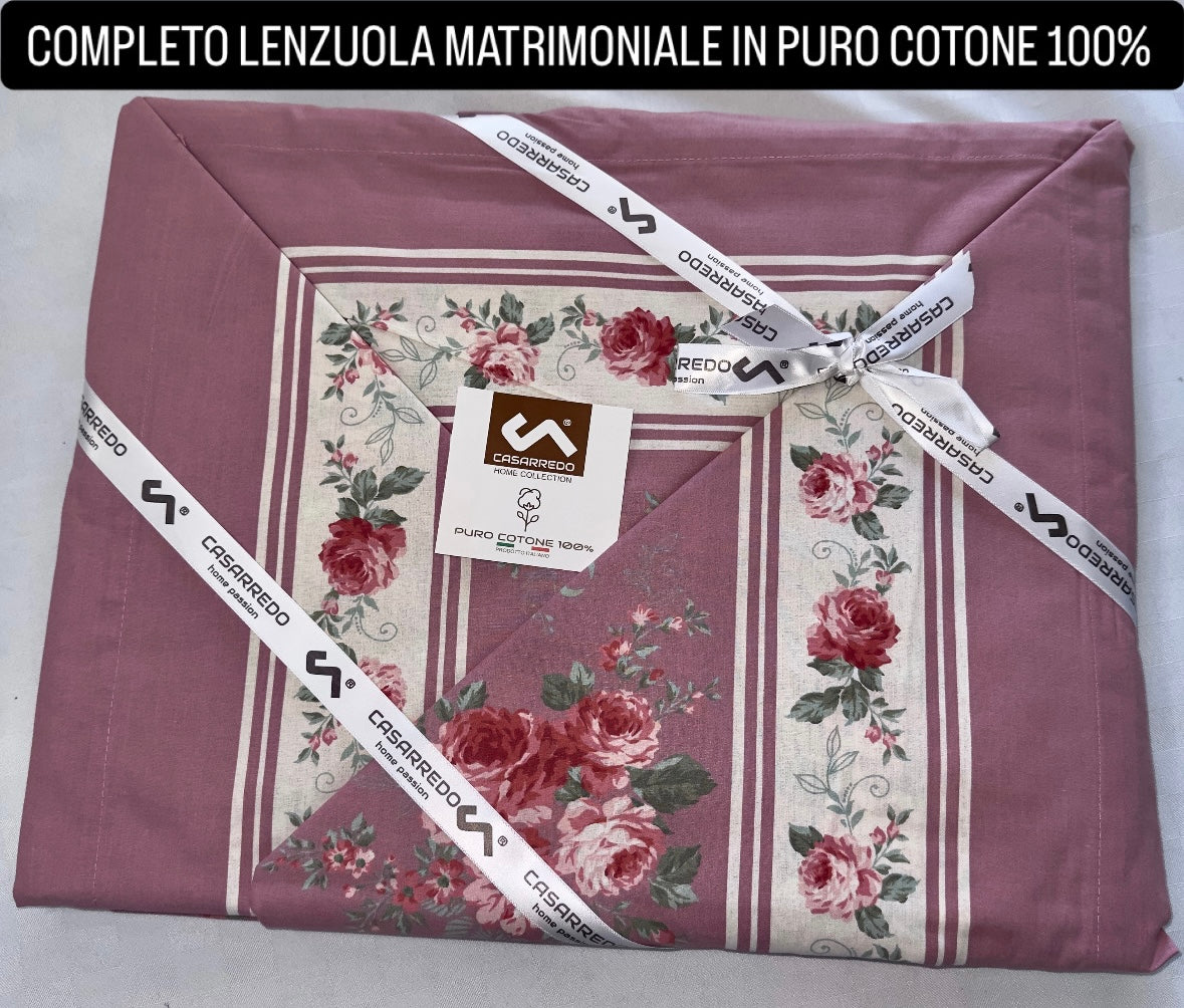 COMPLETO LENZUOLA MATRIMONIALE IN 100% COTONE Lenzuolo sopra, Lenzuolo sotto con angoli e due Federe